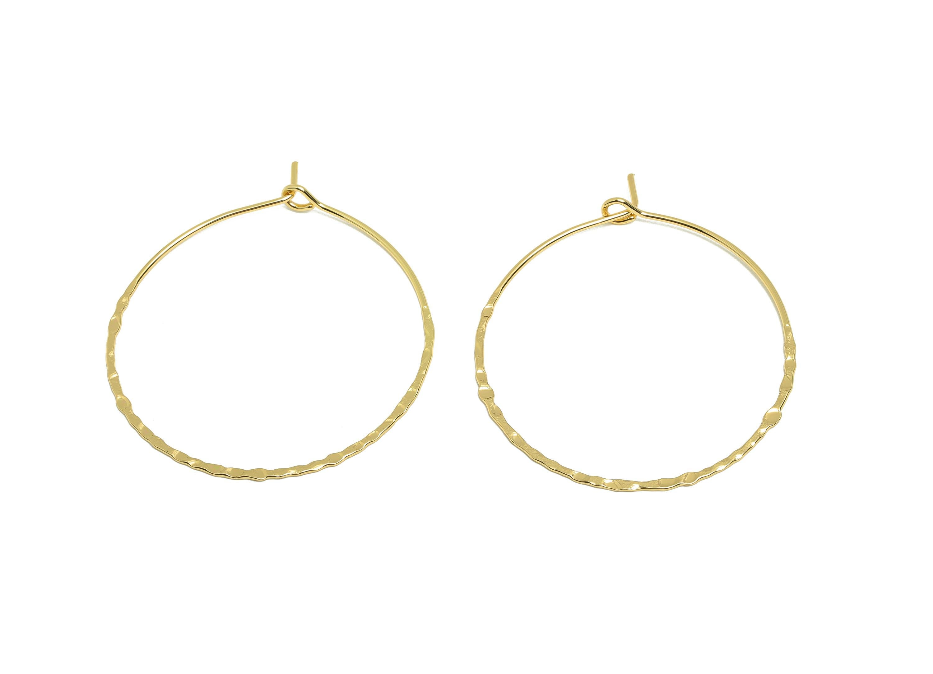 Brass Circle Hoop Earring - Gold Hammered Huggie Earring Wire - Round Daily Wear Earring - 18K Real Gold Plating-45.61x40.47x0.69mm- RGP9007 - DOMEDBAZAAR