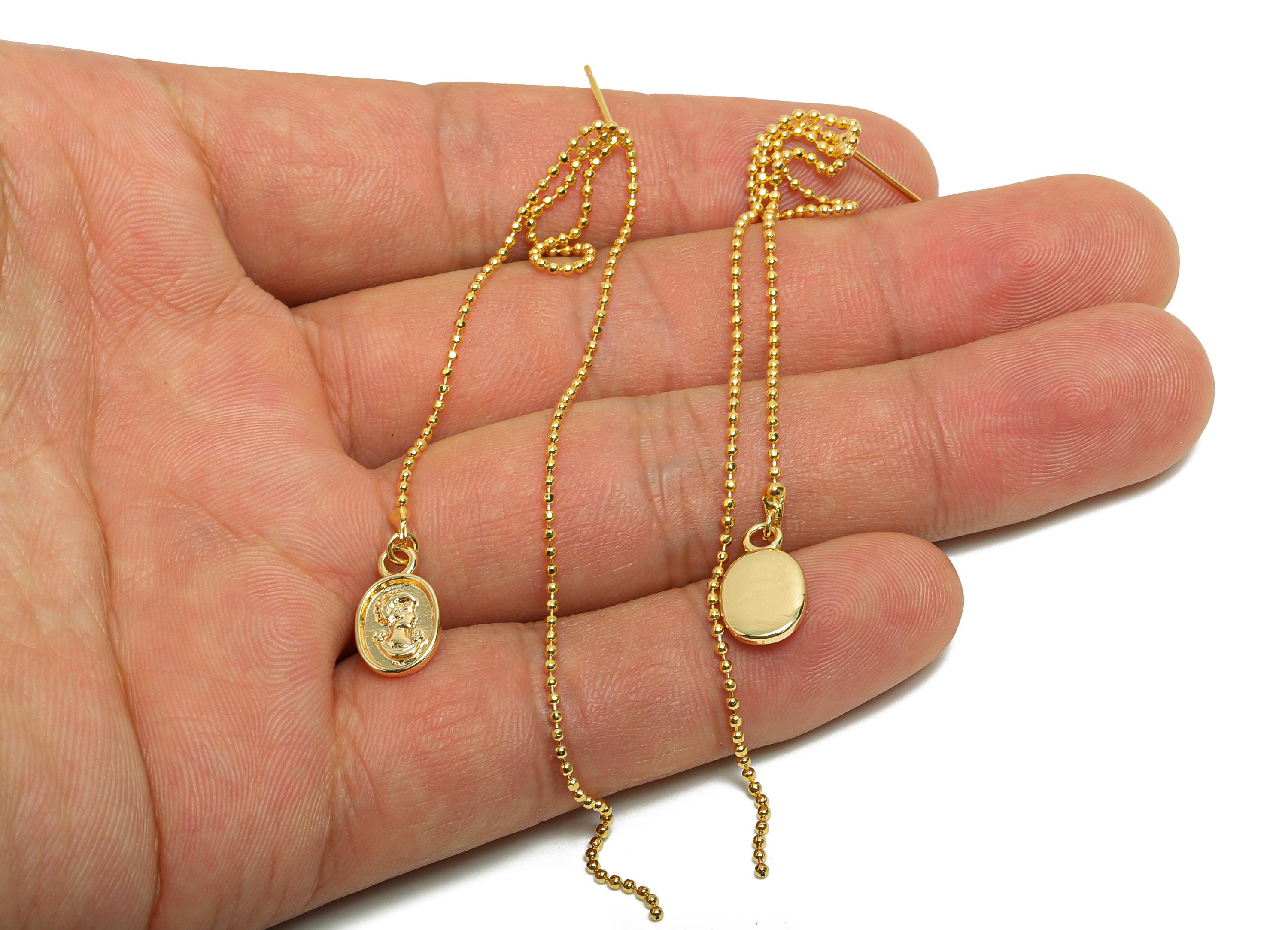 Brass Vintage Tassel Stud - Brass Elegant Gold Chain Earring Post - Gold Medallion Dangle Earring - Dainty Coin Stud - 95x7.7x1mm - RGP9984 - DOMEDBAZAAR