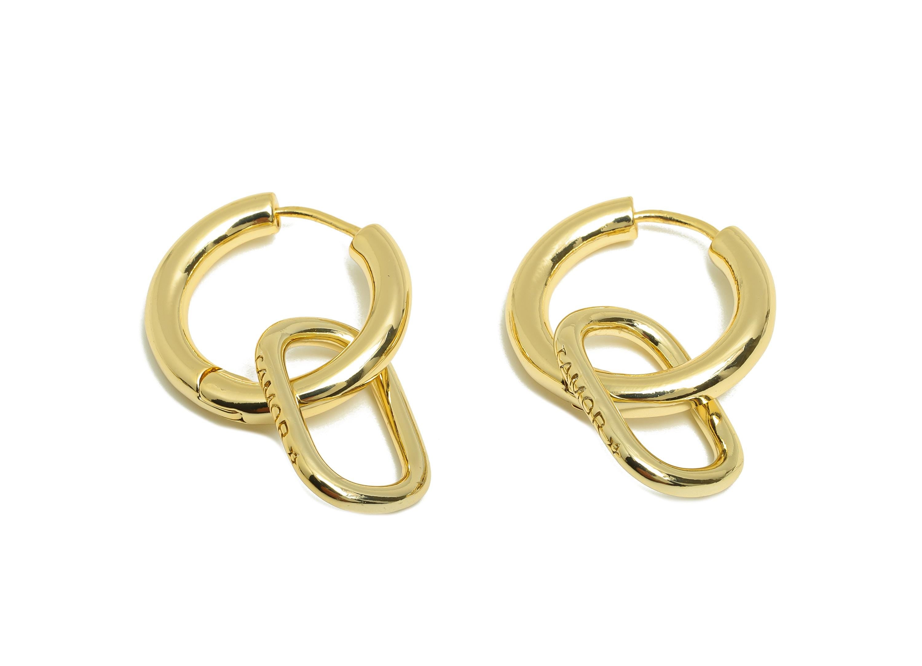 Brass Hoop Dangle Earring - Gold Rectangle Huggie Dangle Earring - Daily Wear Earring - 18K Real Gold Plating - 23.11x21.74x3.57mm - RGP9010 - DOMEDBAZAAR