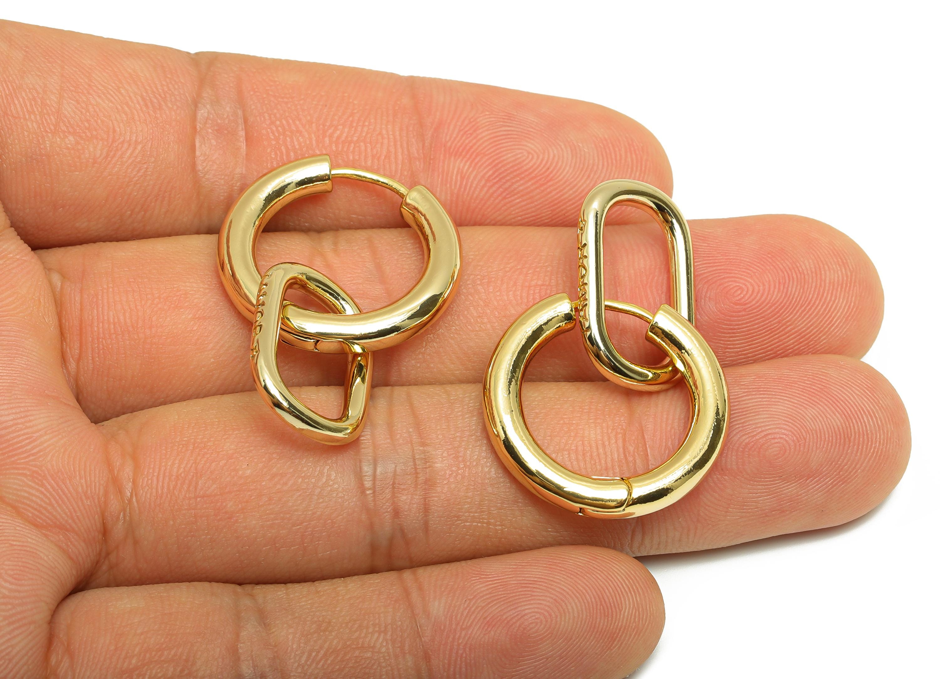Brass Hoop Dangle Earring - Gold Rectangle Huggie Dangle Earring - Daily Wear Earring - 18K Real Gold Plating - 23.11x21.74x3.57mm - RGP9010 - DOMEDBAZAAR