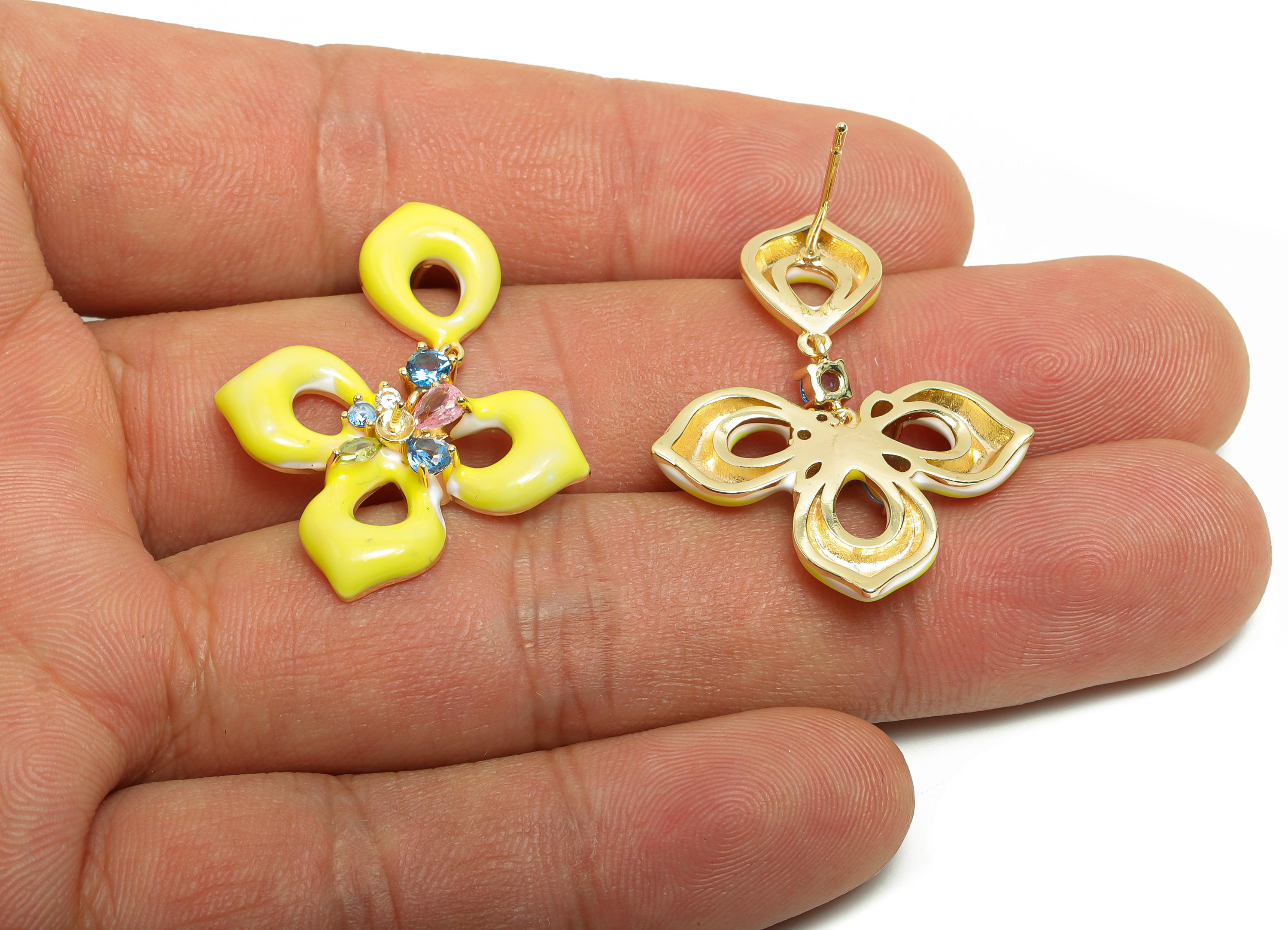 Bold Enamel Floral Earring - Zircon Enamel Earring Post - Fashionable Floral Drop Earring Crystals - Artistic Earring - 35x26x4mm - RGP9971 - DOMEDBAZAAR