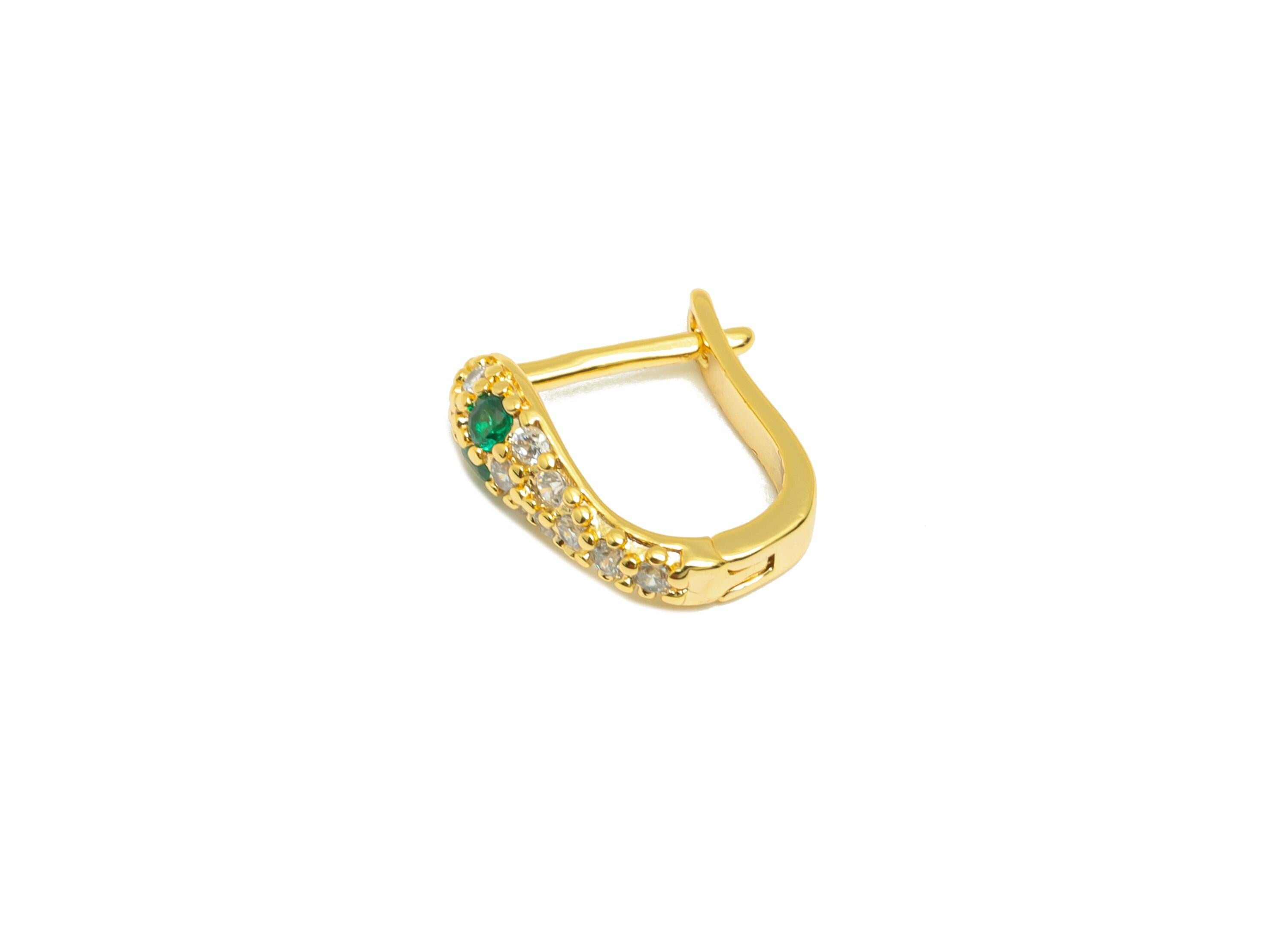 Brass Snake Huggie Earring - Gold Zircon Leverback Hoop Earring - CZ Daily Wear Earring - 18K Real Gold Plated - 12.3x11.97x2.02mm - RGP9012 - DOMEDBAZAAR