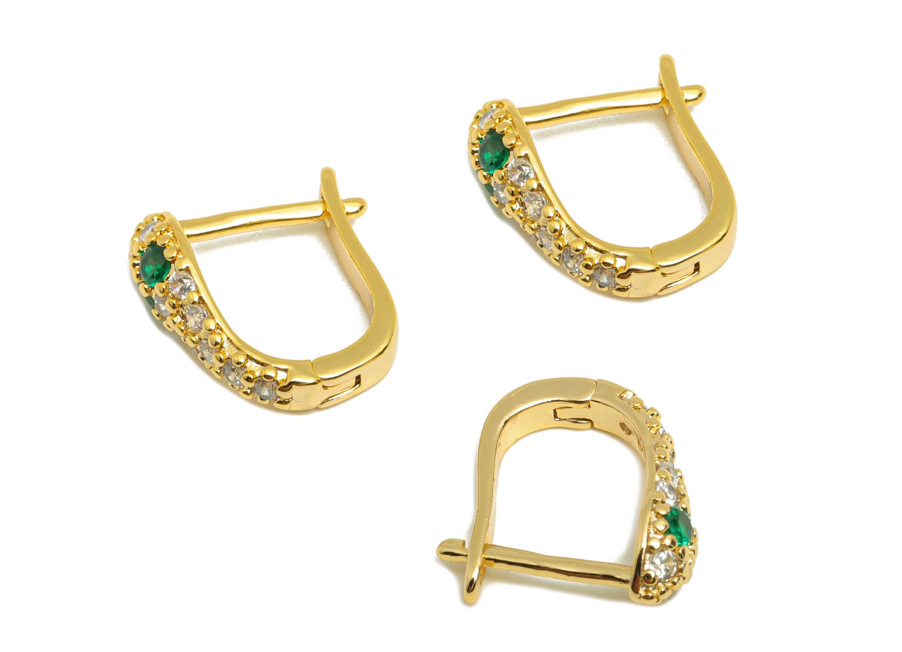 Brass Snake Huggie Earring - Gold Zircon Leverback Hoop Earring - CZ Daily Wear Earring - 18K Real Gold Plated - 12.3x11.97x2.02mm - RGP9012 - DOMEDBAZAAR