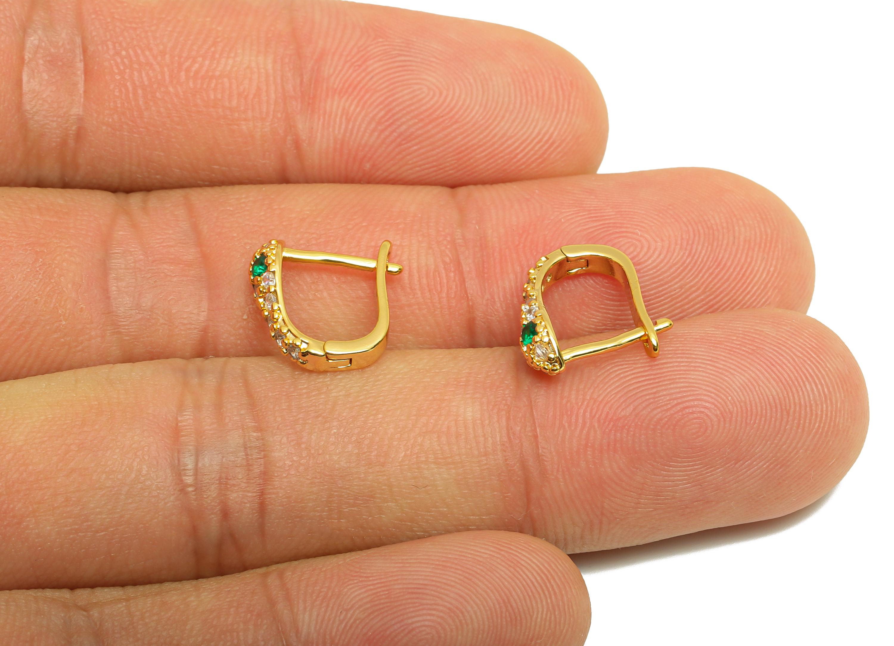 Brass Snake Huggie Earring - Gold Zircon Leverback Hoop Earring - CZ Daily Wear Earring - 18K Real Gold Plated - 12.3x11.97x2.02mm - RGP9012 - DOMEDBAZAAR
