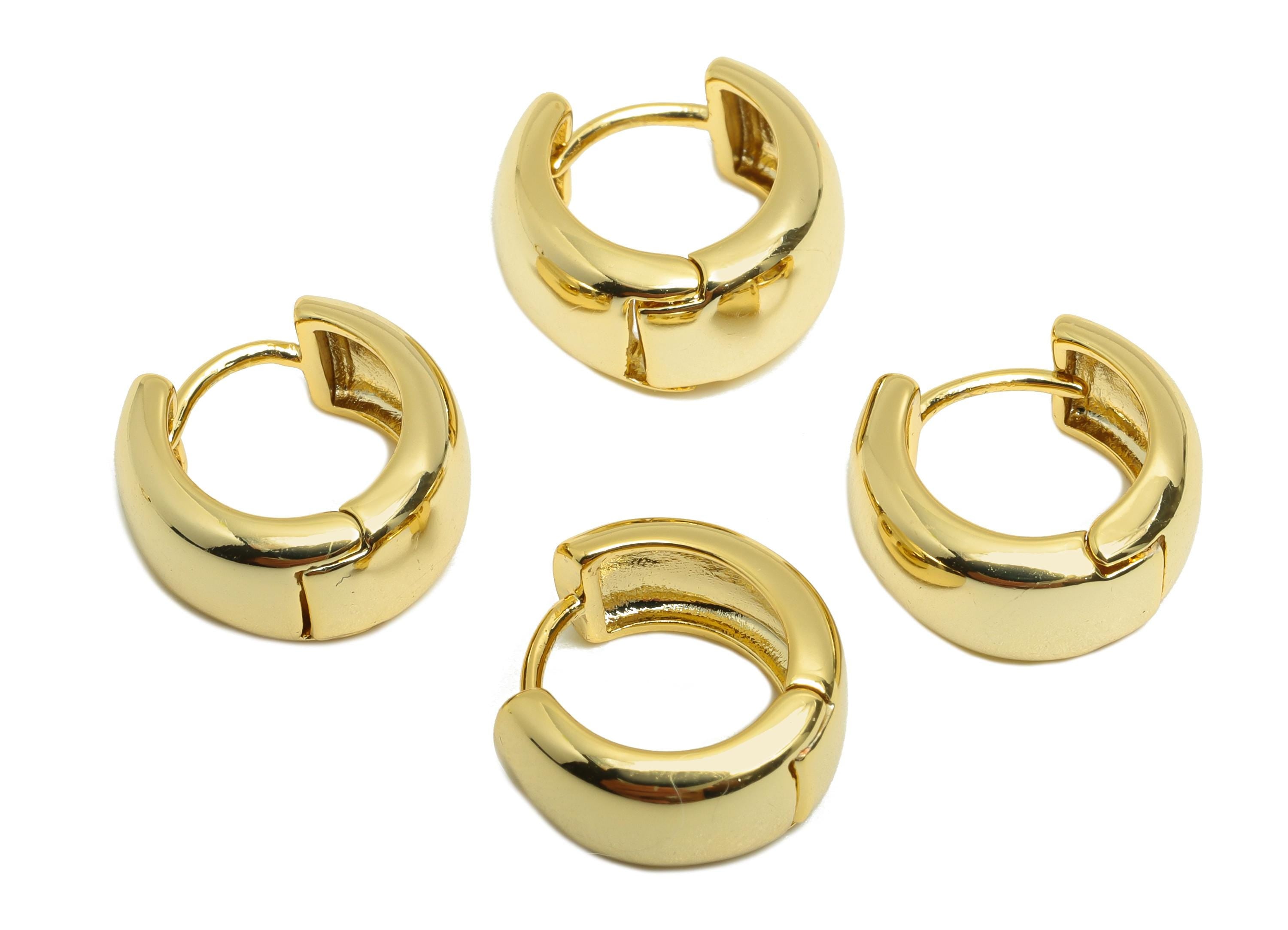 Brass Round Hoop Earring - Gold Huggie Earring for Girl's - Thick Circle Daily Wear Ear - 18K Real Gold Plated - 13.65x6.54x2.1mm - RGP9013 - DOMEDBAZAAR