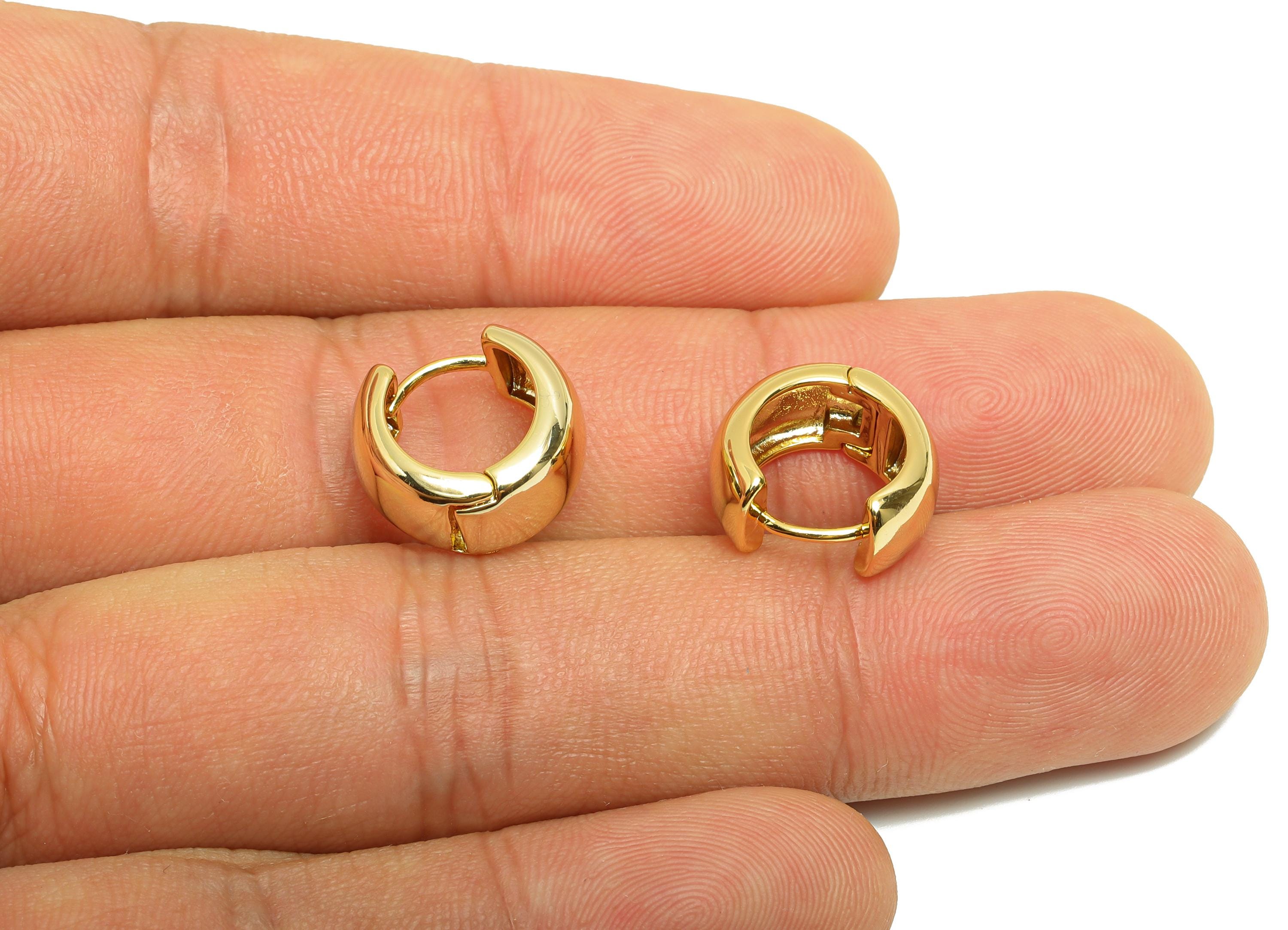 Brass Round Hoop Earring - Gold Huggie Earring for Girl's - Thick Circle Daily Wear Ear - 18K Real Gold Plated - 13.65x6.54x2.1mm - RGP9013 - DOMEDBAZAAR