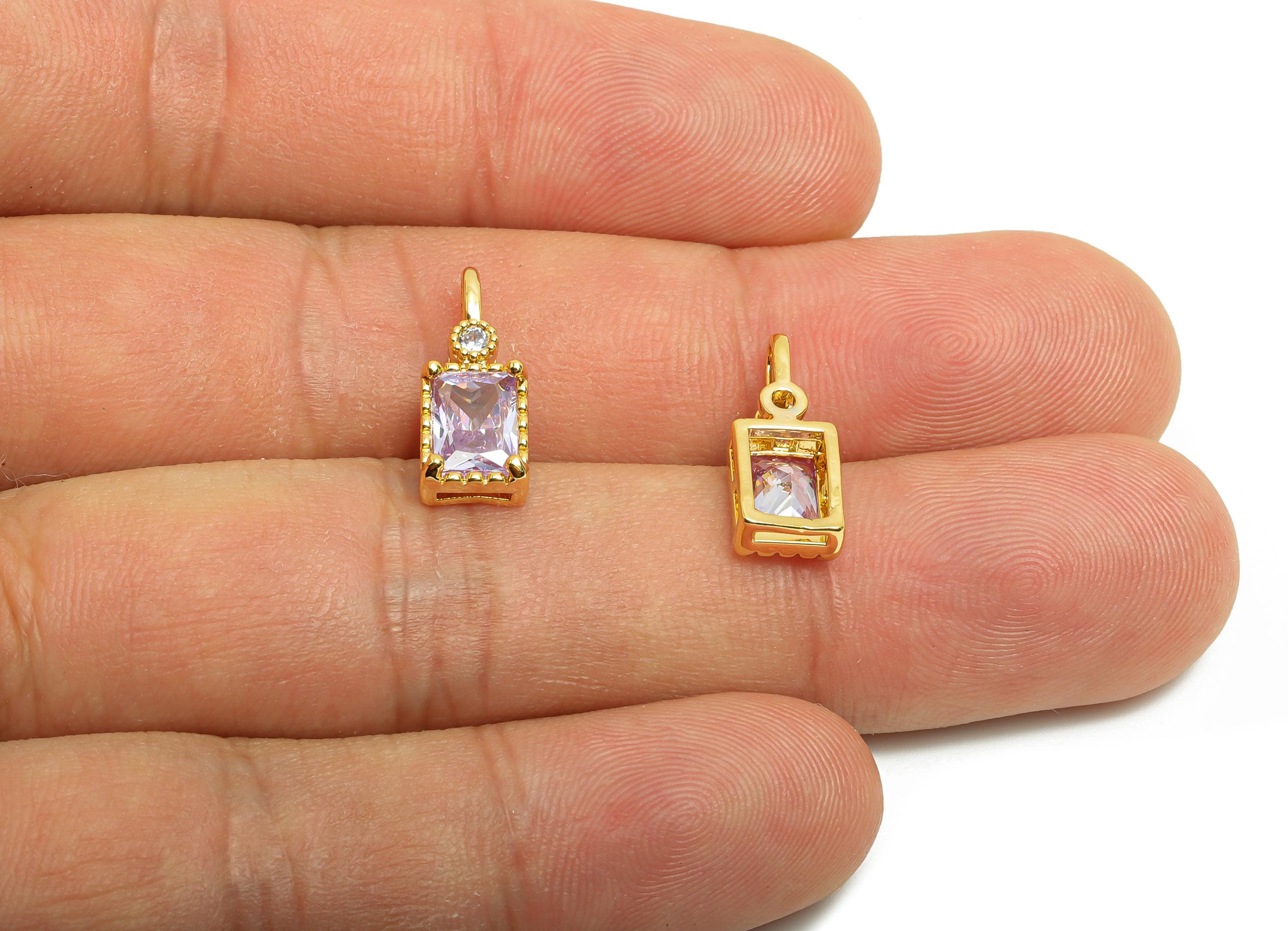 Rectangular Gemstone Gold Pendant - Brass Zircon Geometry Pendant - Luxury Gold Charm Rectangular Gem Accent Stone - 15x6x3mm - RGP10131 - DOMEDBAZAAR