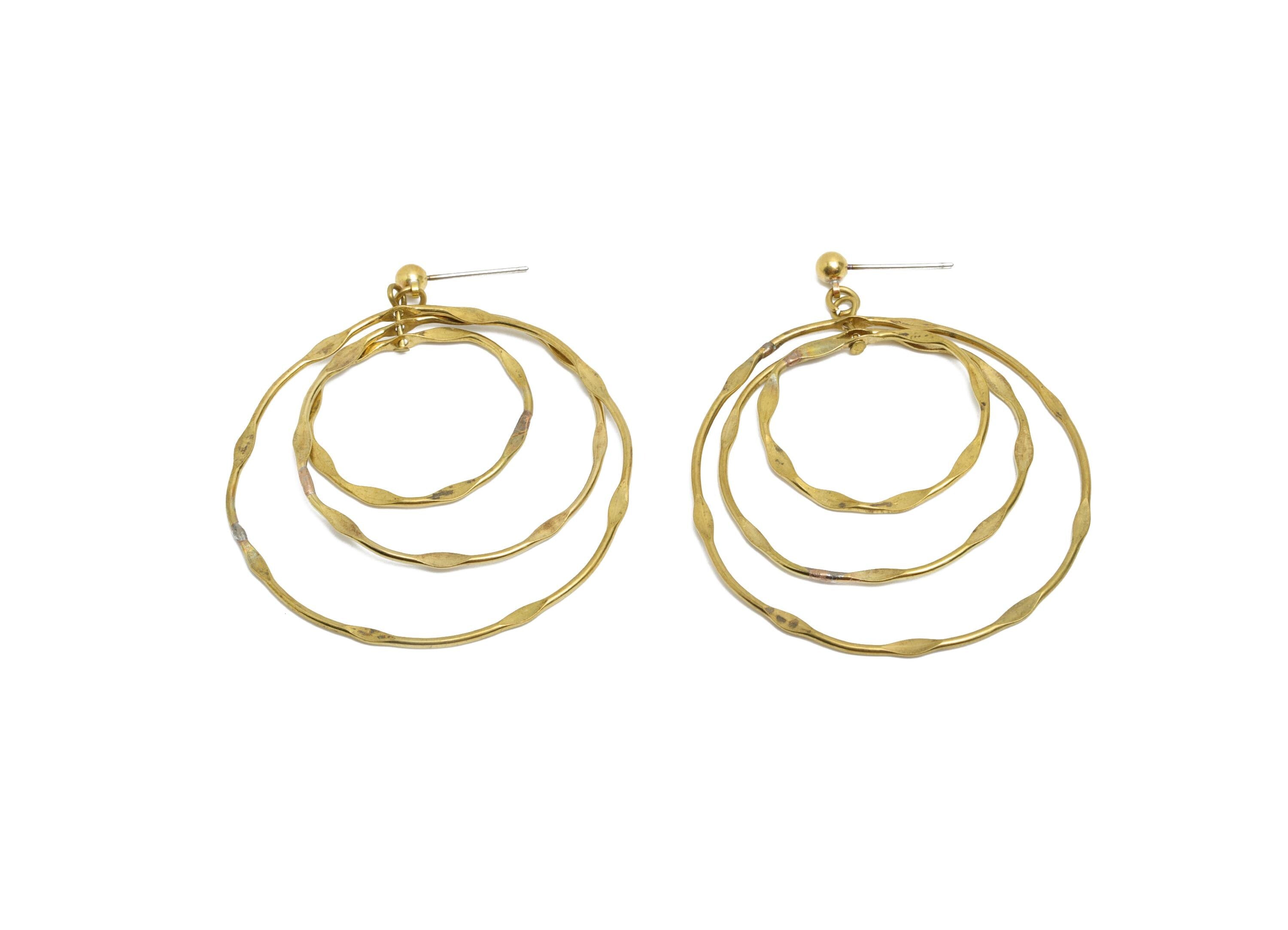 Hammered Earring Stud - Raw Brass Boho Chic Layered Hoop Earring Post - Hammered Double Hoop Earrings Post - 58x47x4mm - PP10836 - DOMEDBAZAAR