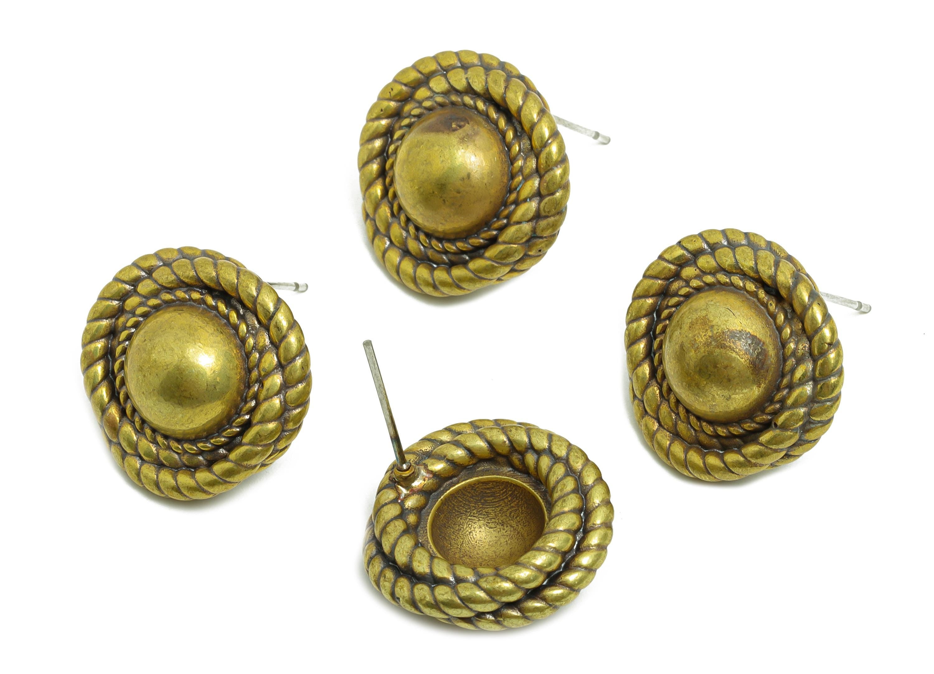 Vintage Rope Twist Stud Earrings - Raw Brass Classic Earrings Rope Earring Post - Brass Antique Dome Earring -18.9x18.6x7.46mm - PP10830 - DOMEDBAZAAR
