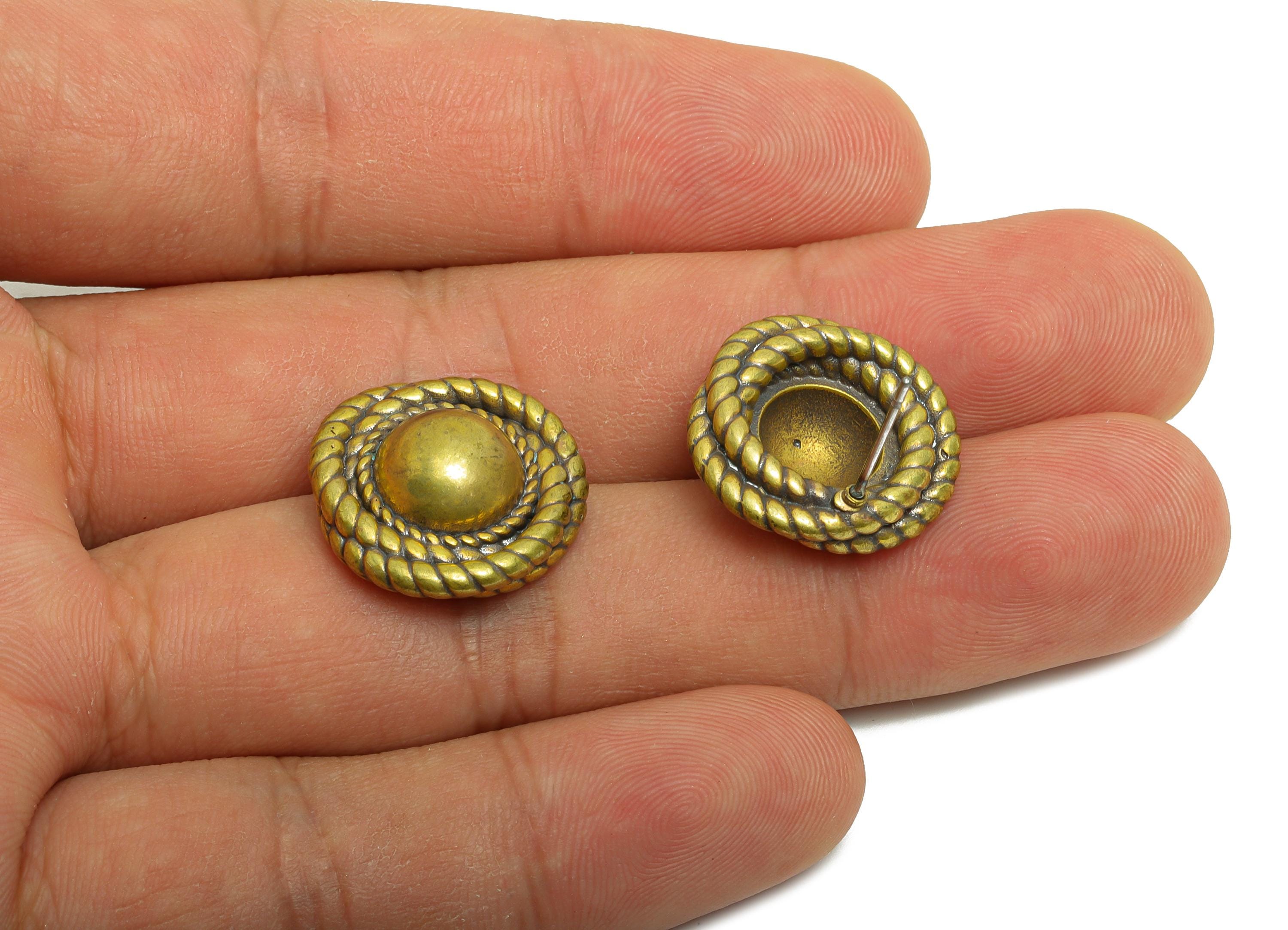Vintage Rope Twist Stud Earrings - Raw Brass Classic Earrings Rope Earring Post - Brass Antique Dome Earring -18.9x18.6x7.46mm - PP10830 - DOMEDBAZAAR