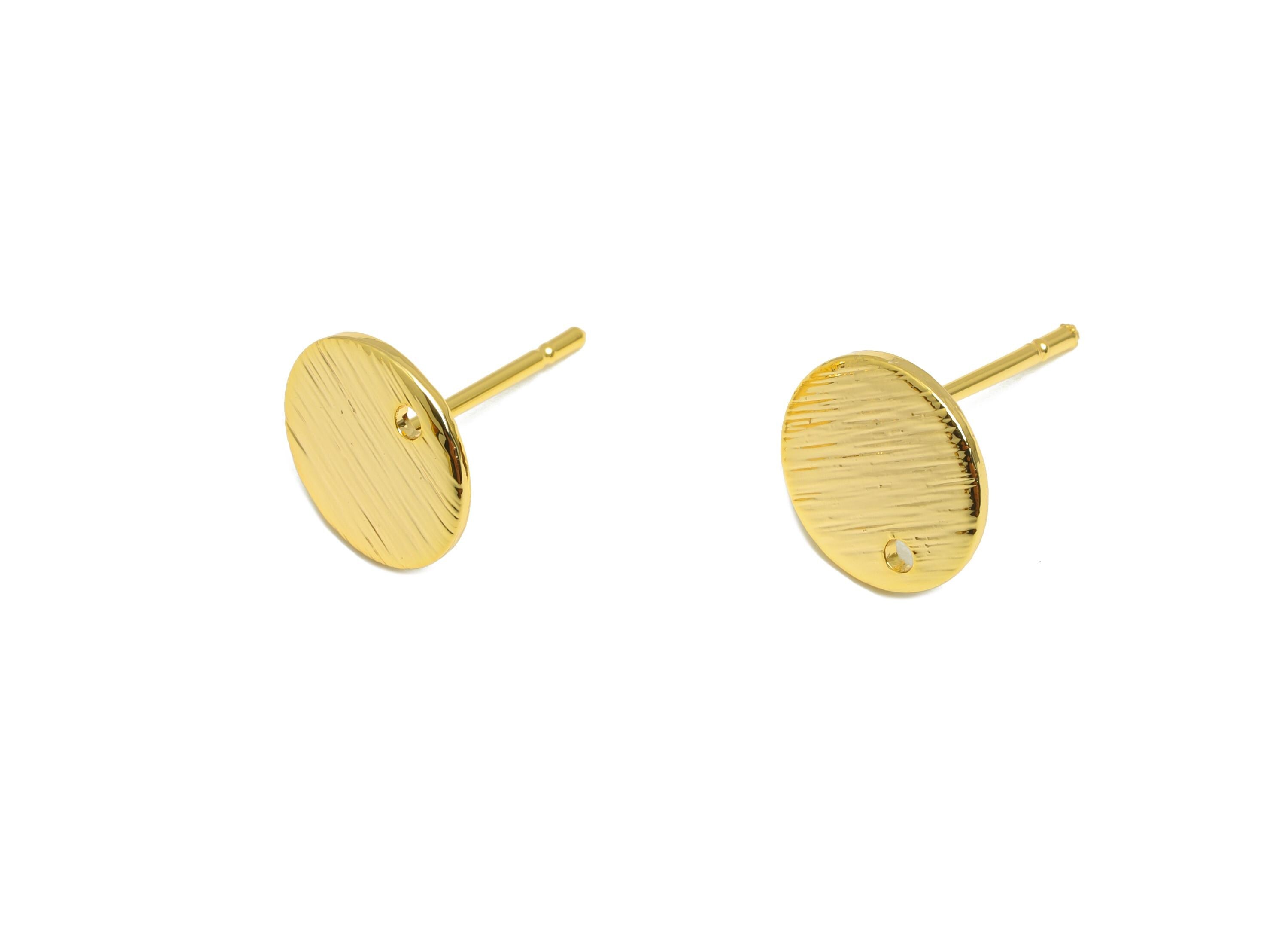Gold Textured Round Earring - Brass Minimalist Circle Earring Post - Fashion Geometry Jewelry - 18k Real Gold Plated - 10x10x10mm -RGP10304 - DOMEDBAZAAR