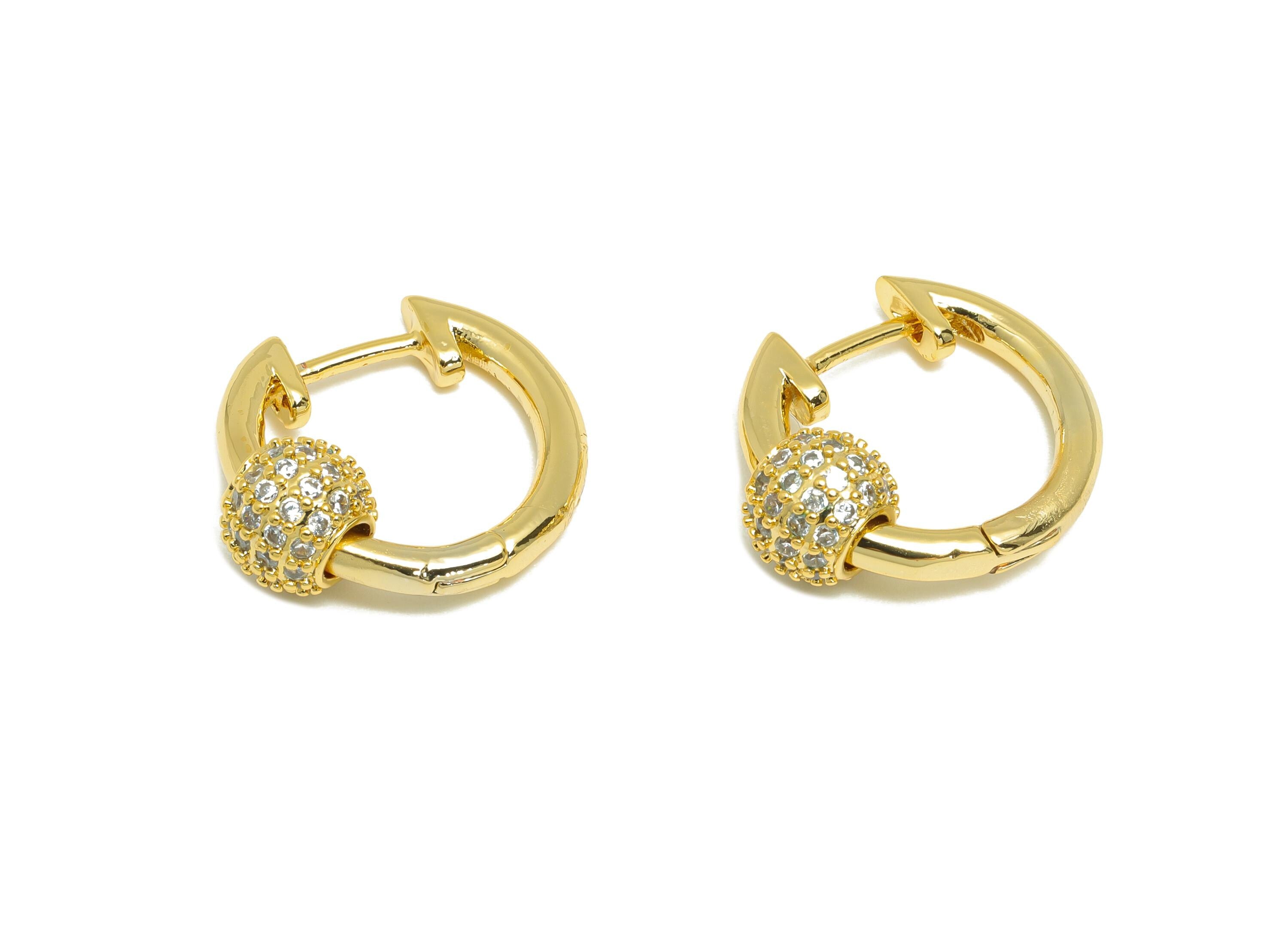 Brass Beads Hoop Ear - Gold Zircon Huggie Earring for Girl's - Circle Daily Wear Earring - 18K Real Gold Plated -17.98x15.92x2.21mm- RGP9129 - DOMEDBAZAAR