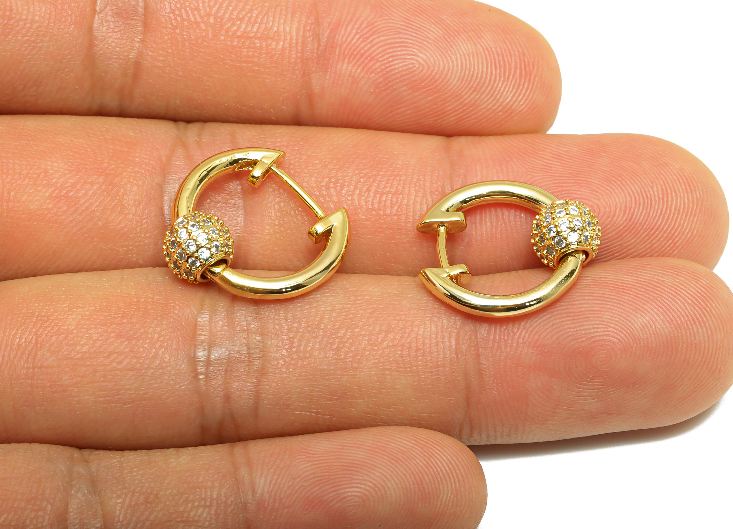 Brass Beads Hoop Ear - Gold Zircon Huggie Earring for Girl's - Circle Daily Wear Earring - 18K Real Gold Plated -17.98x15.92x2.21mm- RGP9129 - DOMEDBAZAAR