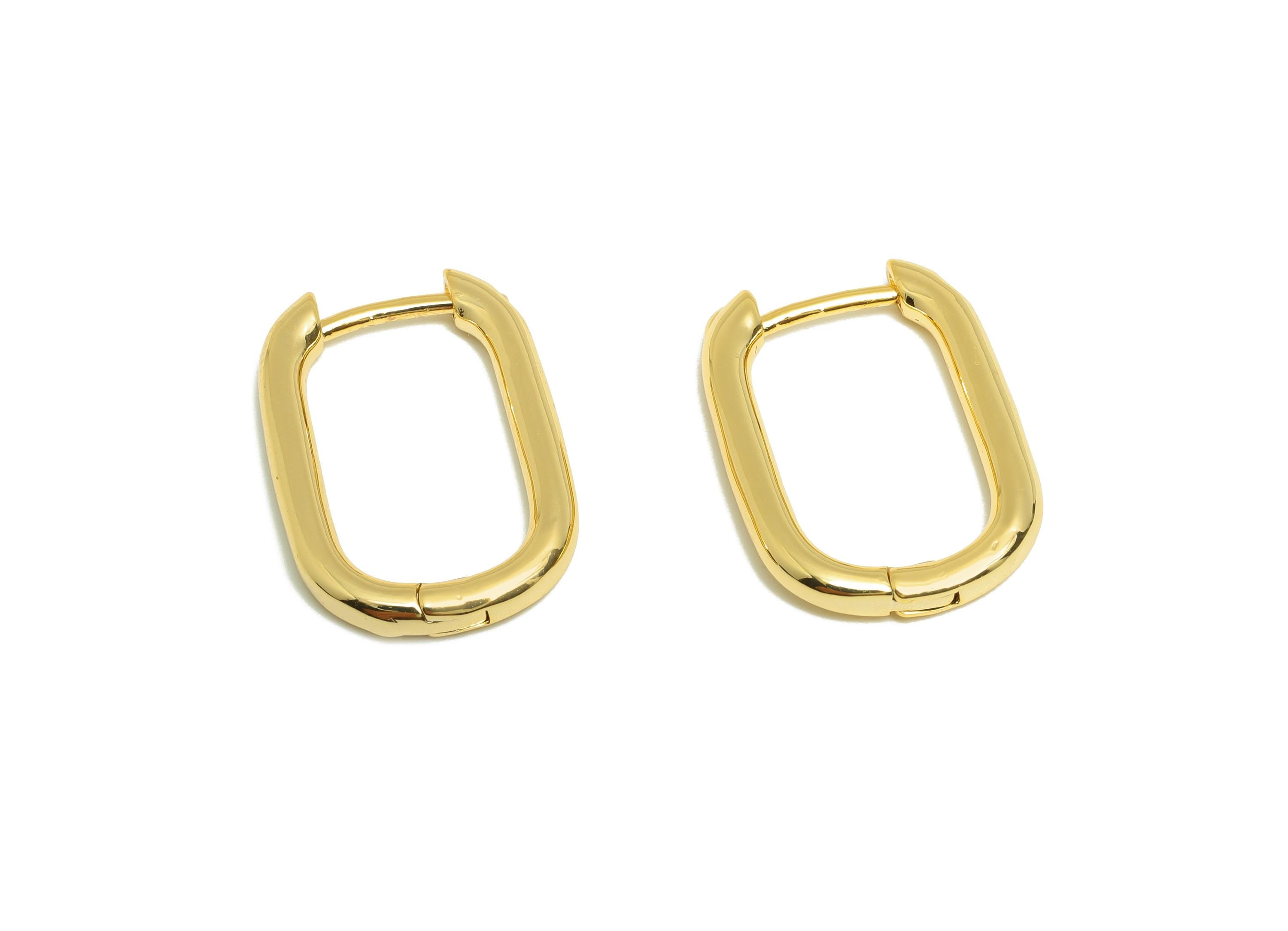 Brass Rectangle Hoop Earring - Gold U Huggie Earring Clasp for Girl - Daily Wear Earring - 18K Real Gold Plated - 22.17x14.87x2.54mm-RGP9016 - DOMEDBAZAAR