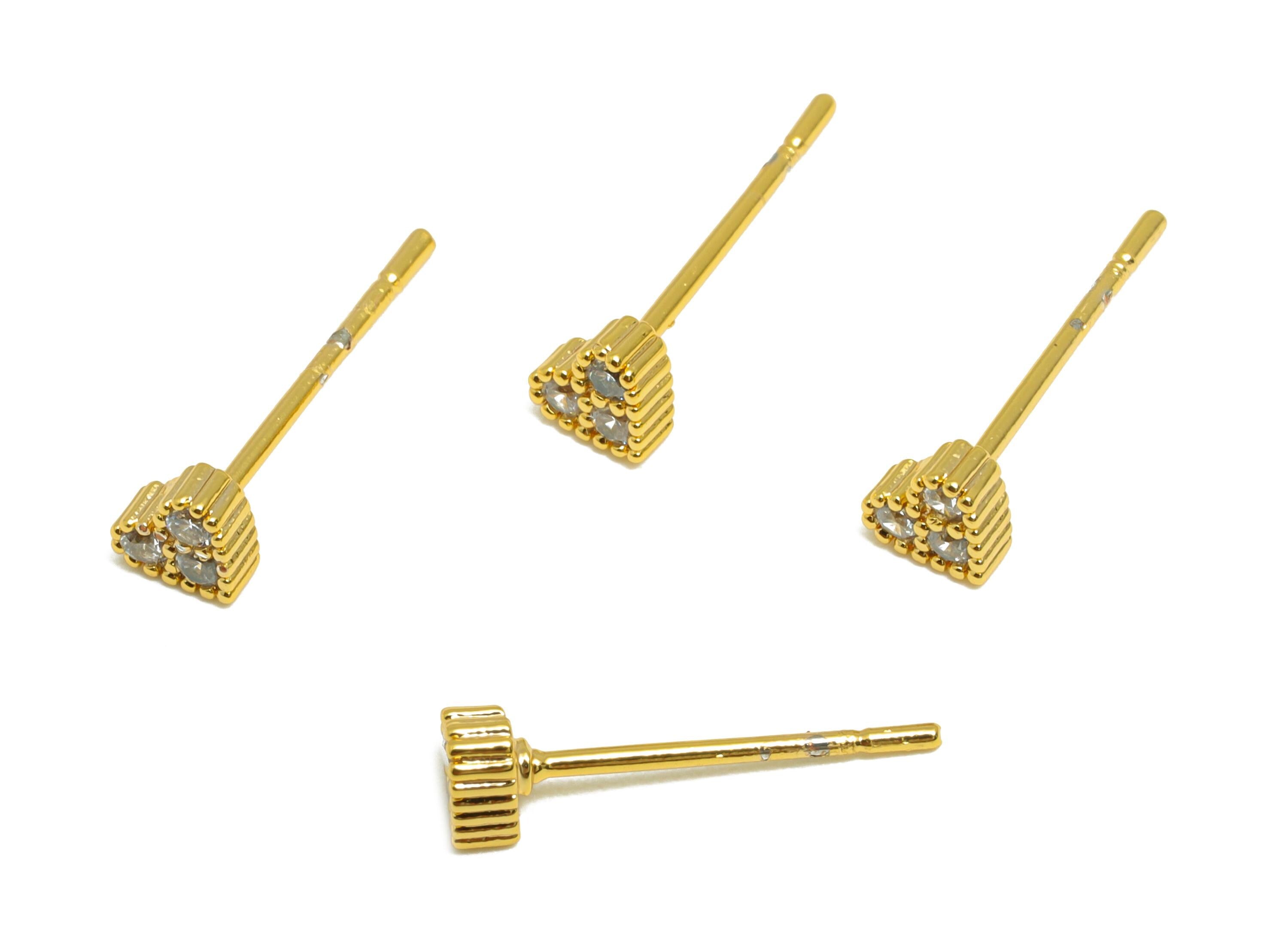 Brass Dainty Earring Stud - Brass Elegant Heart Earring Stud - Gold Elegant Zircon Classic Jewelry - Gold Jewelry -4.7x3.9x1.9mm - RGP10259 - DOMEDBAZAAR