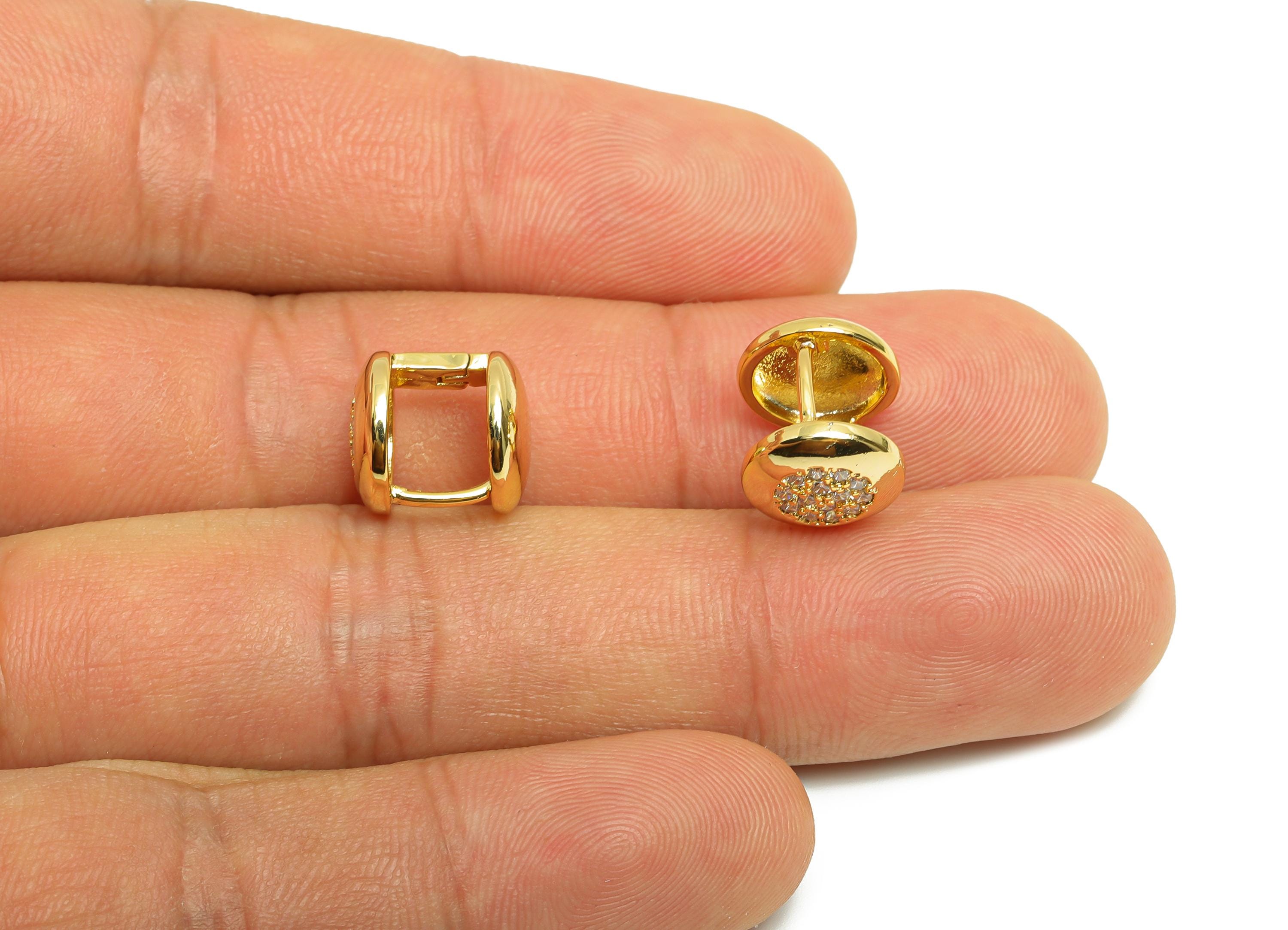 Brass Round Hoop Earring - Gold Zircon Cylinder Huggie Earring - Daily Wear Earring - 18K Real Gold Plating - 11.45x10.13x1.43mm - RGP9018 - DOMEDBAZAAR
