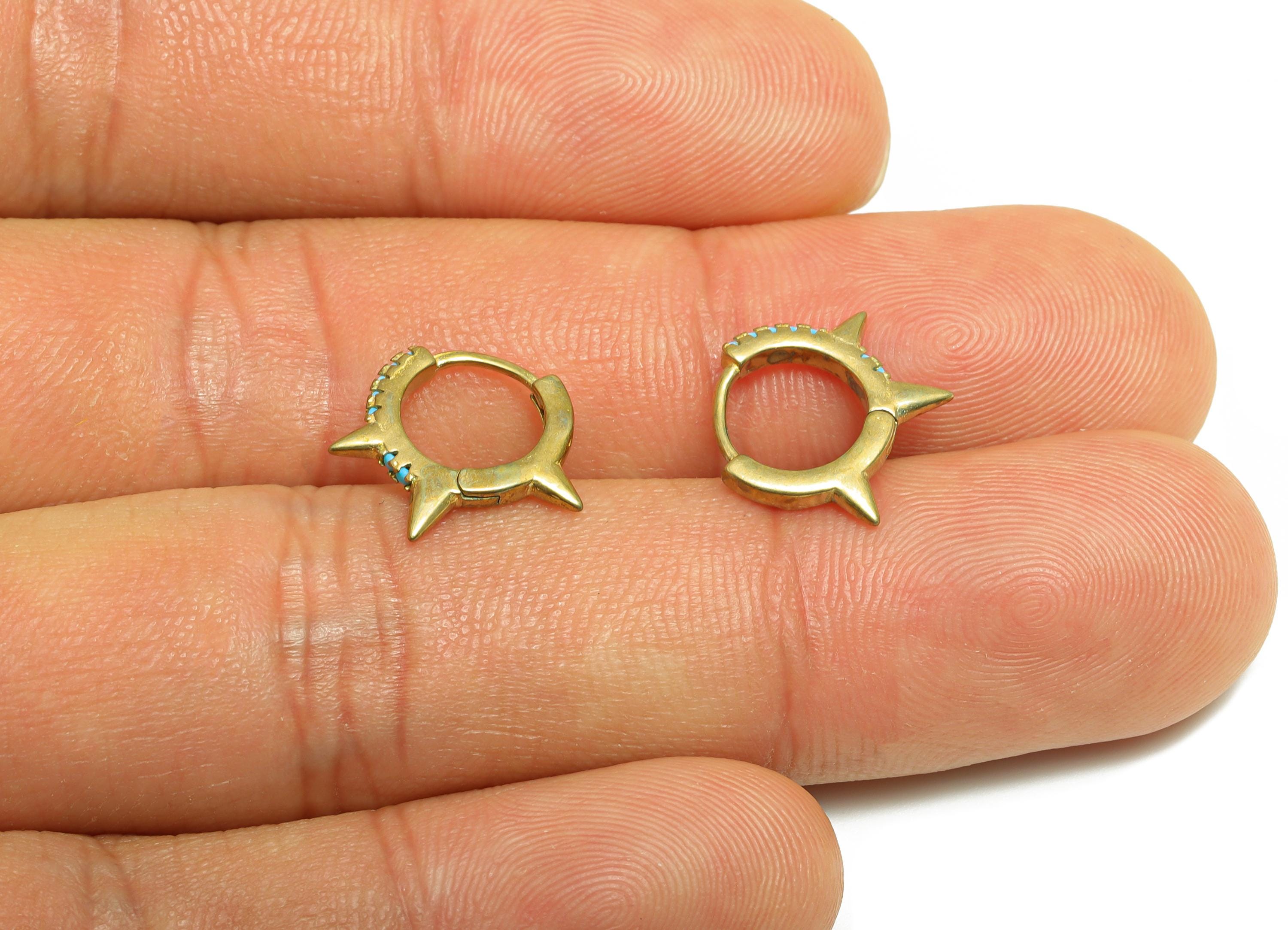 Brass Spike Hoop Earring - Raw Brass Zircon Modern Huggie Hoop Earring - Punk Style Hoop Earring - Edgy Jewelry - 13x13x1mm - PP10964 - DOMEDBAZAAR