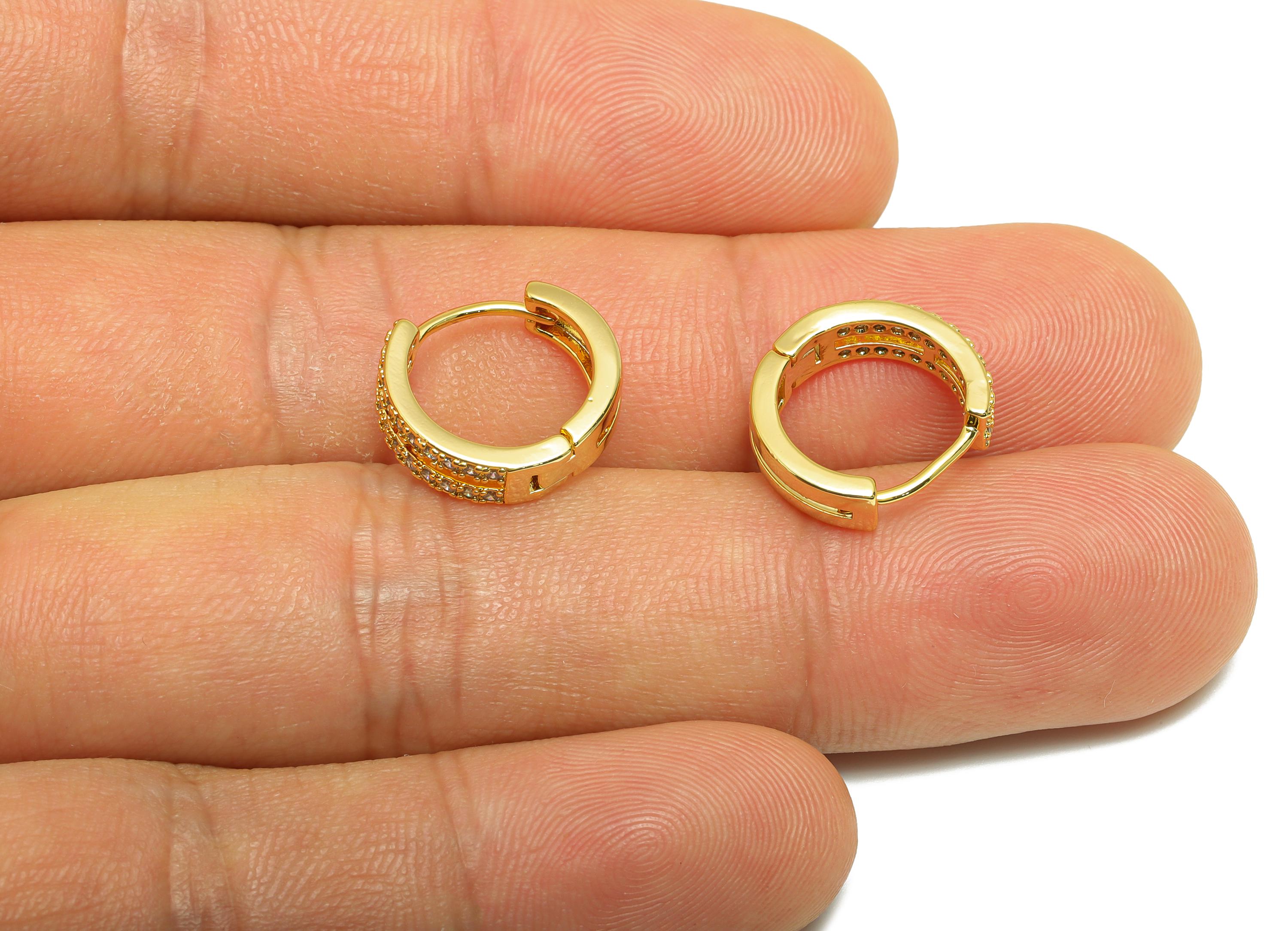 Brass Round Huggie Earring - Gold Zircon Earring for Girls - Textured Daily Wear Hoop Ear - 18K Real Gold Plated -13.66x12.92x1.71mm-RGP9135 - DOMEDBAZAAR