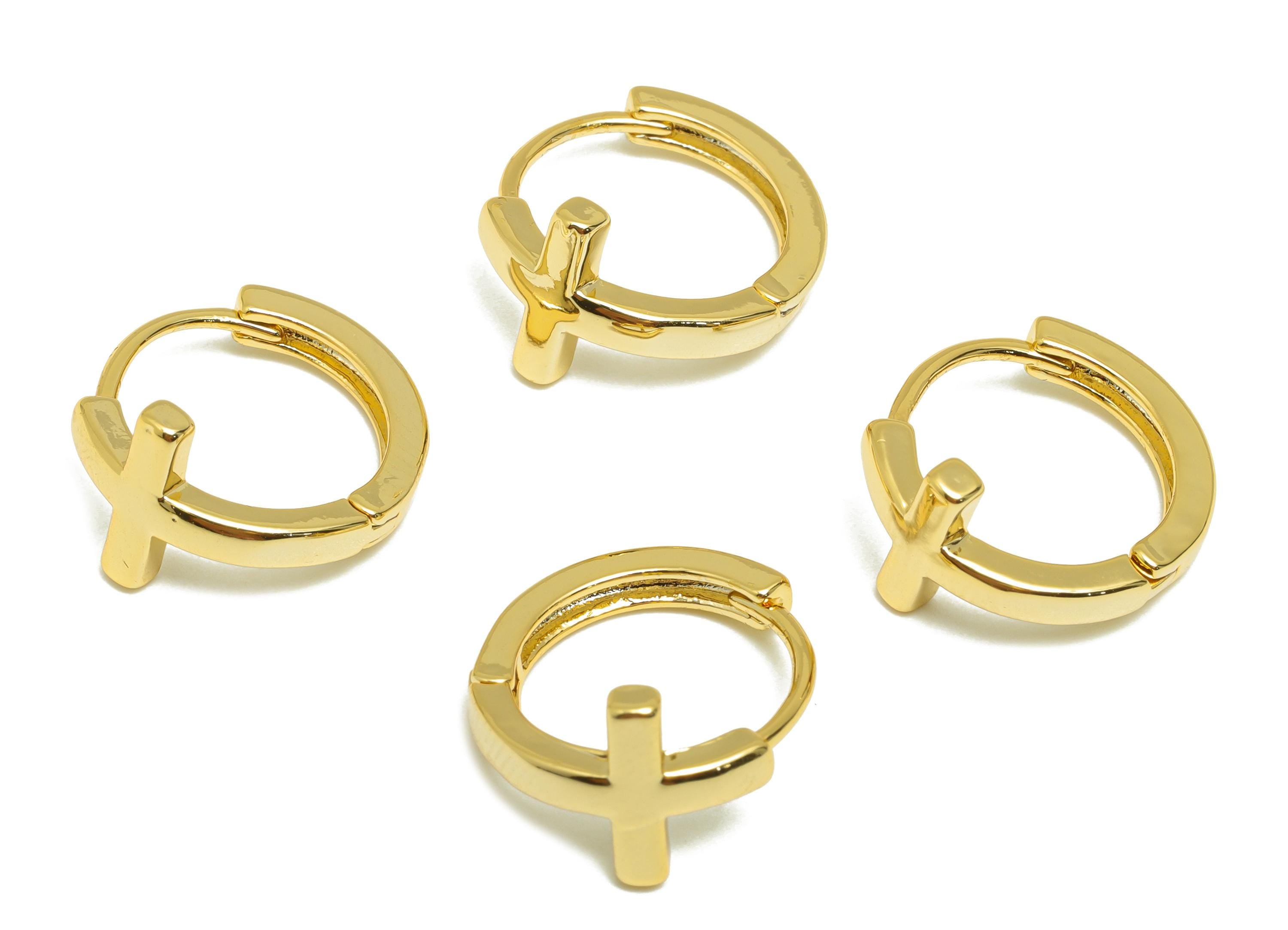 Brass Cross Hoop Earring - Gold Huggie Earring for Women - Minimalist Daily Wear Earring - 18K Real Gold Plating -15.93x9.48x1.73mm -RGP9137 - DOMEDBAZAAR