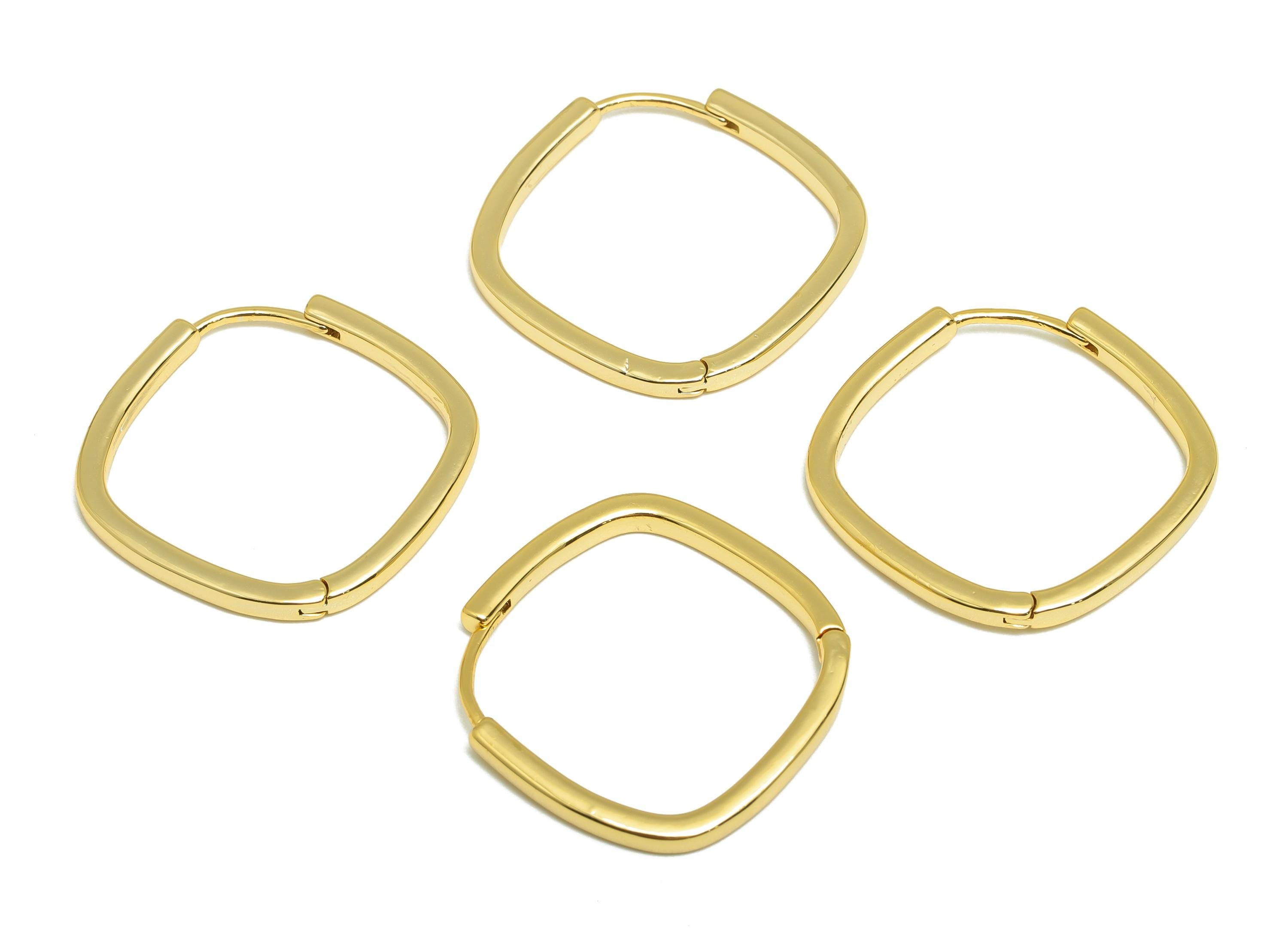 Brass Square Hoop Earring - Gold Huggie Earring for Girl - Minimalist Daily Wear Earring - 18K Real Gold Plated -23.07x22.35x2.04mm- RGP9138 - DOMEDBAZAAR