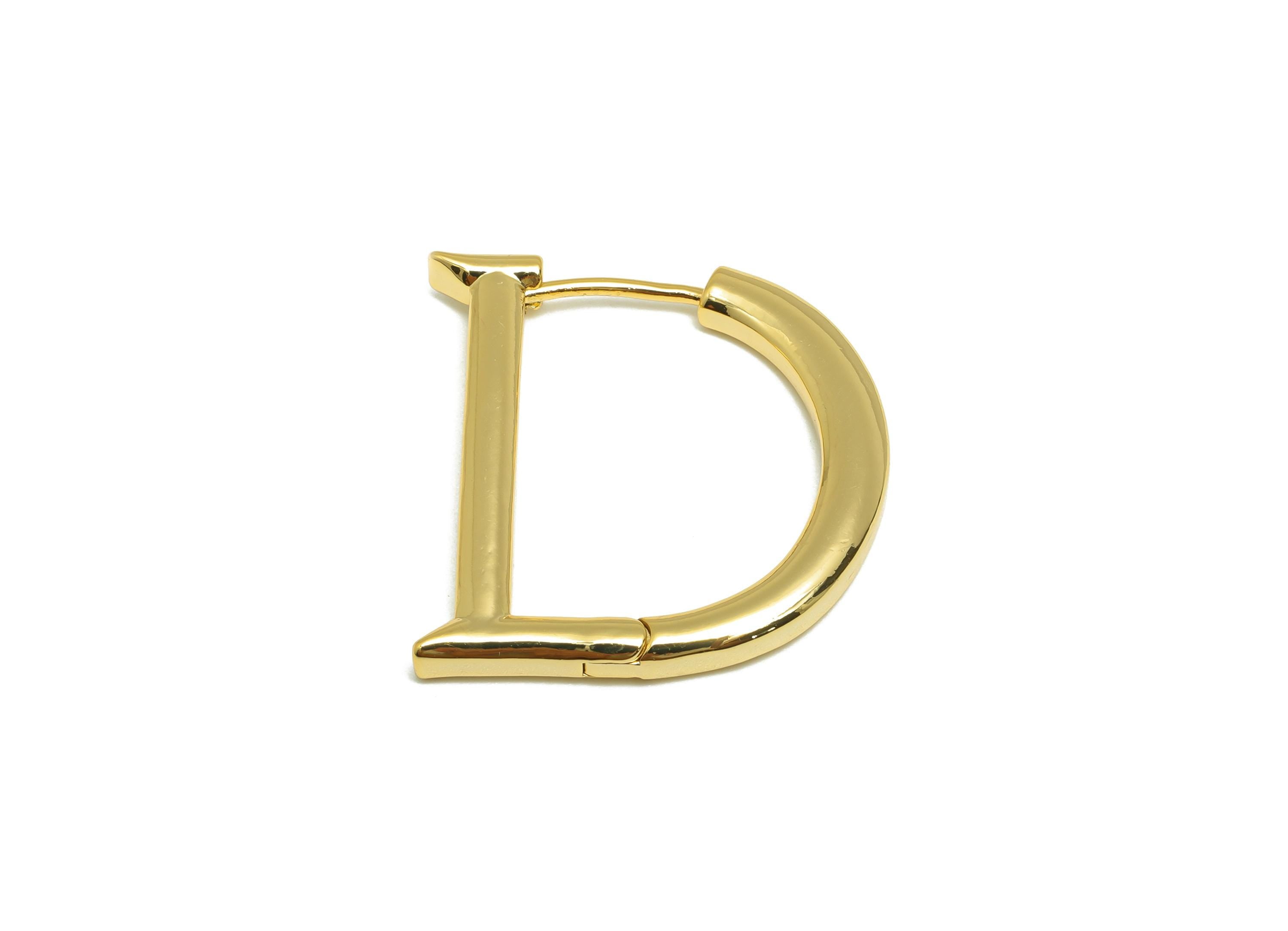 Brass D Hoop Earring - Gold Thick Huggie Earring for Girl - Minimalist Daily Wear Earring - 18K Real Gold Plating -25x23.57x3.09mm - RGP9139 - DOMEDBAZAAR