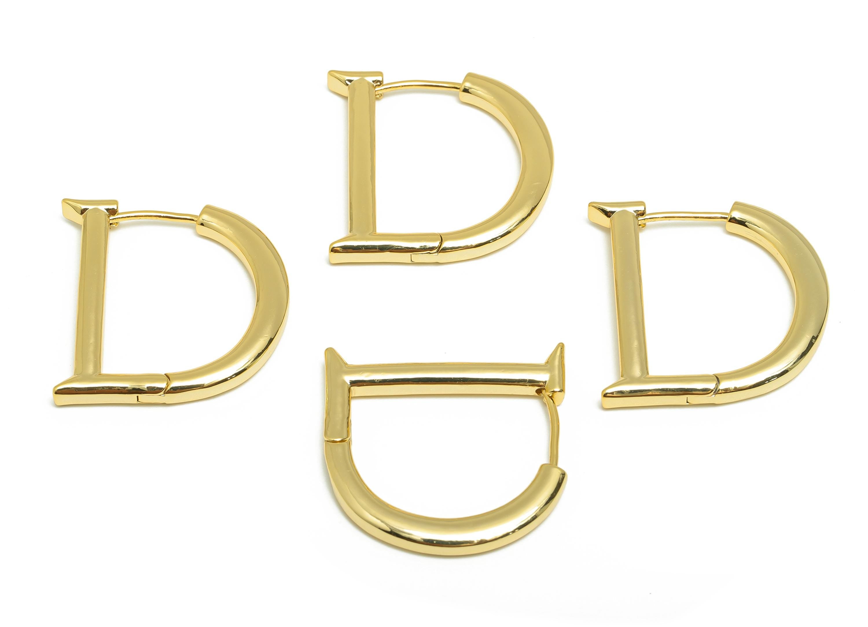 Brass D Hoop Earring - Gold Thick Huggie Earring for Girl - Minimalist Daily Wear Earring - 18K Real Gold Plating -25x23.57x3.09mm - RGP9139 - DOMEDBAZAAR