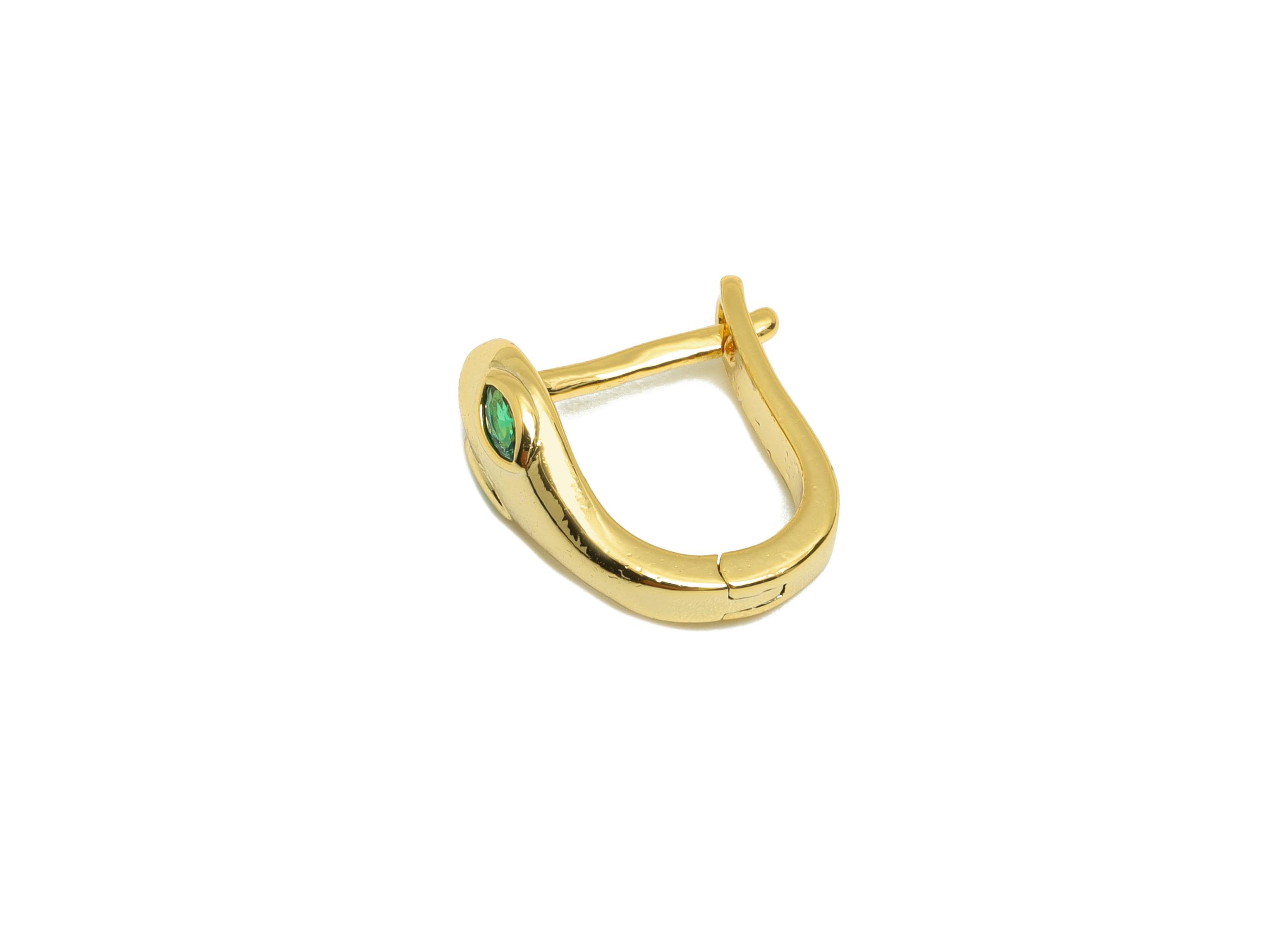 Brass Snake Huggie Earring - Gold Zircon Leverback Hoop Earring - CZ Daily Wear Earring - 18K Real Gold Plated - 12.14x11.81x2.12mm- RGP9021 - DOMEDBAZAAR