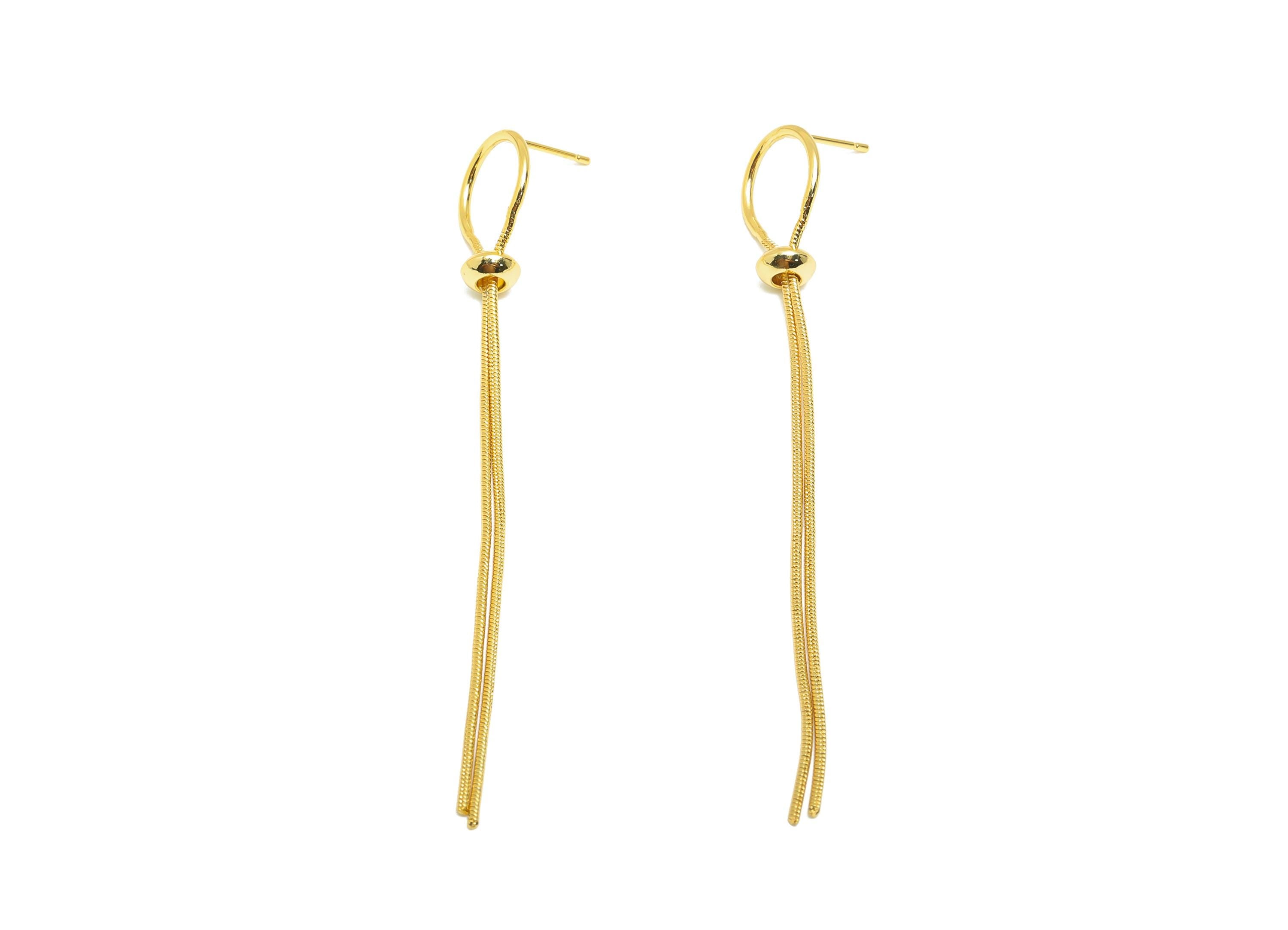 Brass Chain Tassel Earring - Gold Tassel Dangle Ear Post for Girl - Daily Wear Earring - 18K Real Gold Plating- 79.85x12.04x1.08mm - RGP9142 - DOMEDBAZAAR