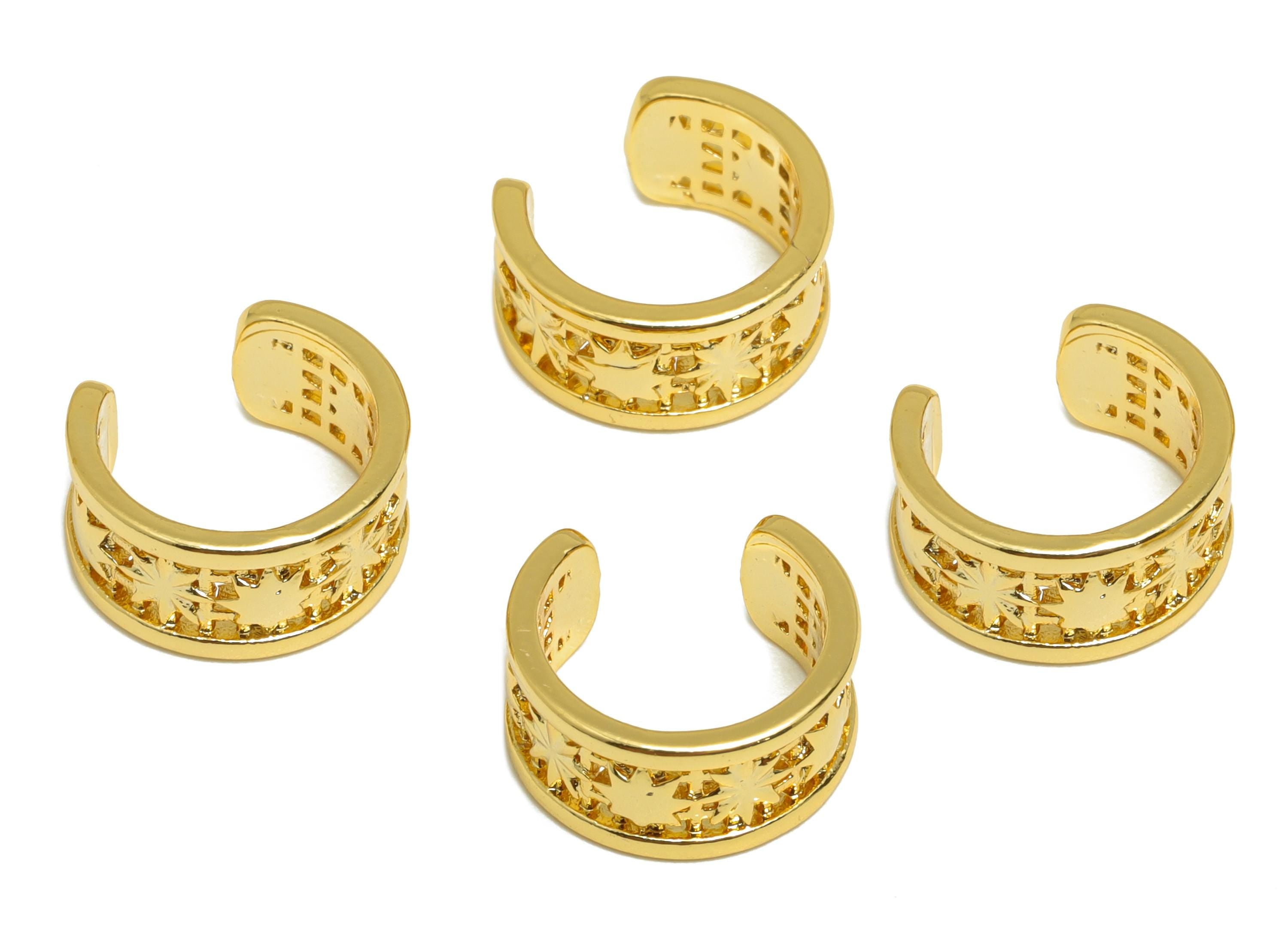 Brass Textured Ear Cuff - Gold Hollow Earring Cuff - Minimalist Daily Wear Earring Cuff - 18K Real Gold Plated -11.38x10.39x1.01mm - RGP9143 - DOMEDBAZAAR