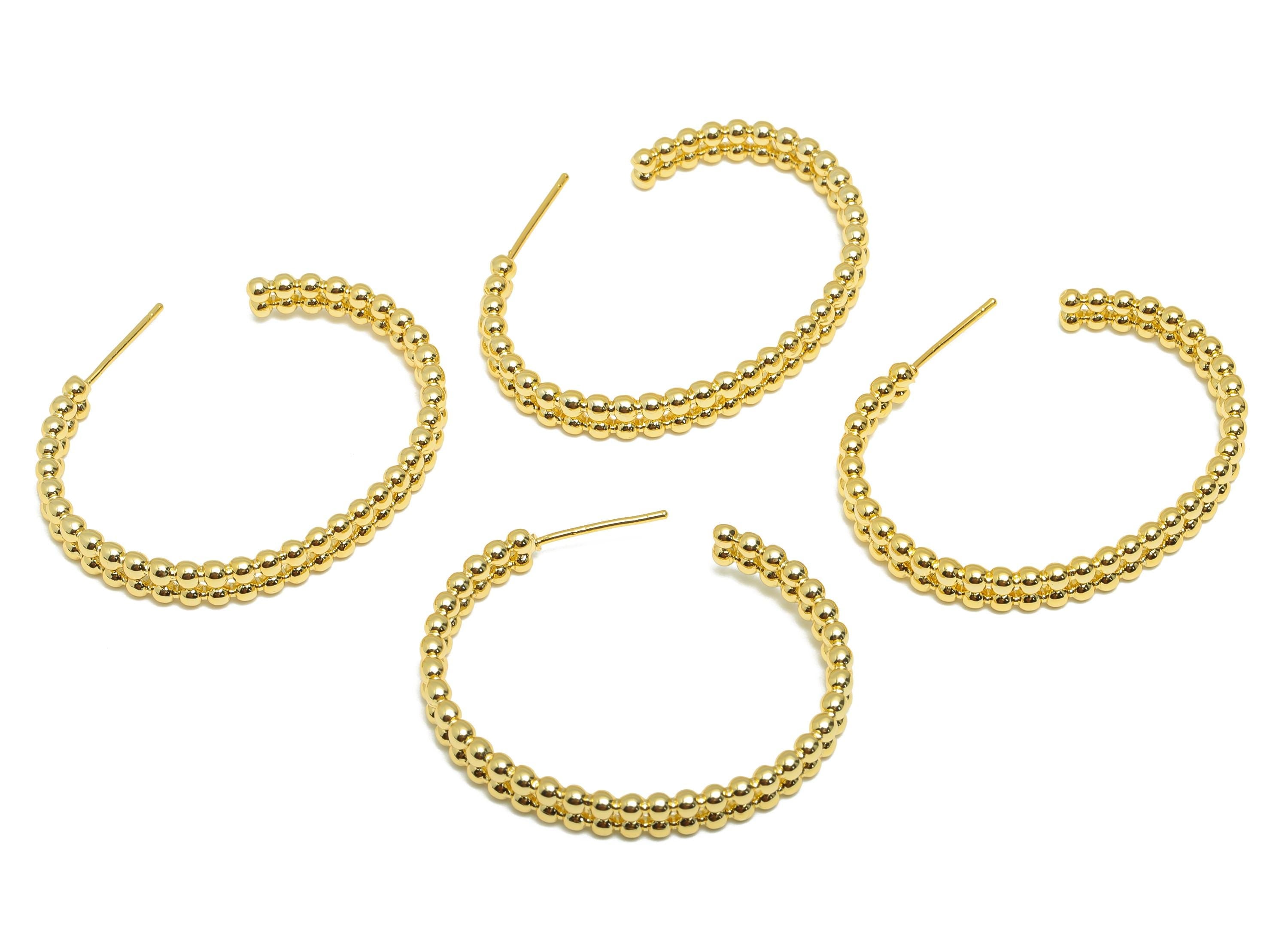 Brass Ball C Hoop Earring - Gold Beads Earring Stud for Woman's - Open Oval Earring Post - 18K Real Gold Plated -32.92x28.92x2.28mm- RGP9146 - DOMEDBAZAAR