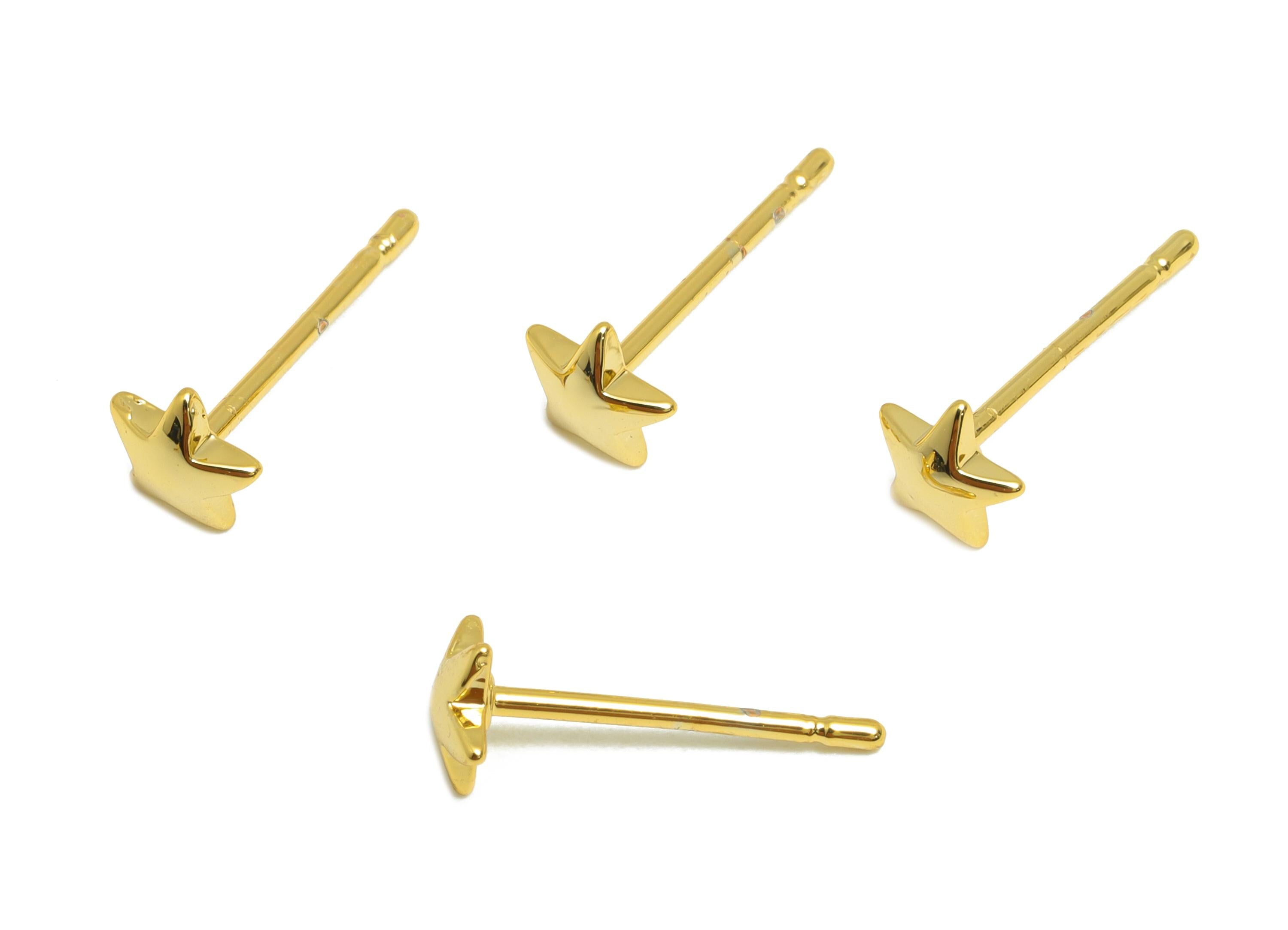 Brass Tiny Star Earring - Gold Minimalist Earring Post - Five-Pointed Star Daily Wear Ear - 18K Real Gold Plating - 4.97x4.97x1.51mm-RGP9150 - DOMEDBAZAAR