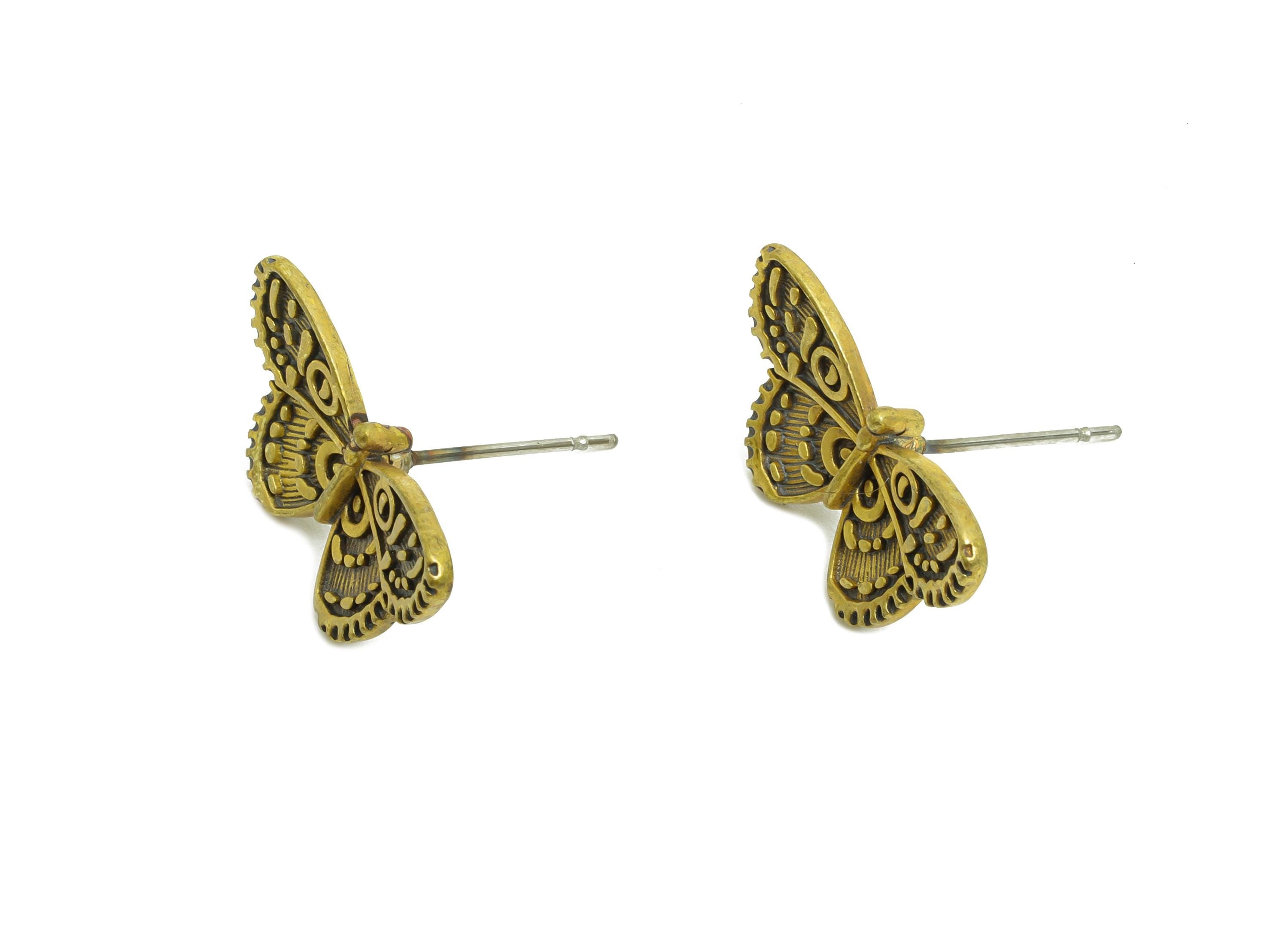 Vintage Butterfly Stud Earring - Raw Brass Textured Butterfly Earring - Brass Nature-Inspired Butterfly Earring - 20x11x3mm - PP10826 - DOMEDBAZAAR