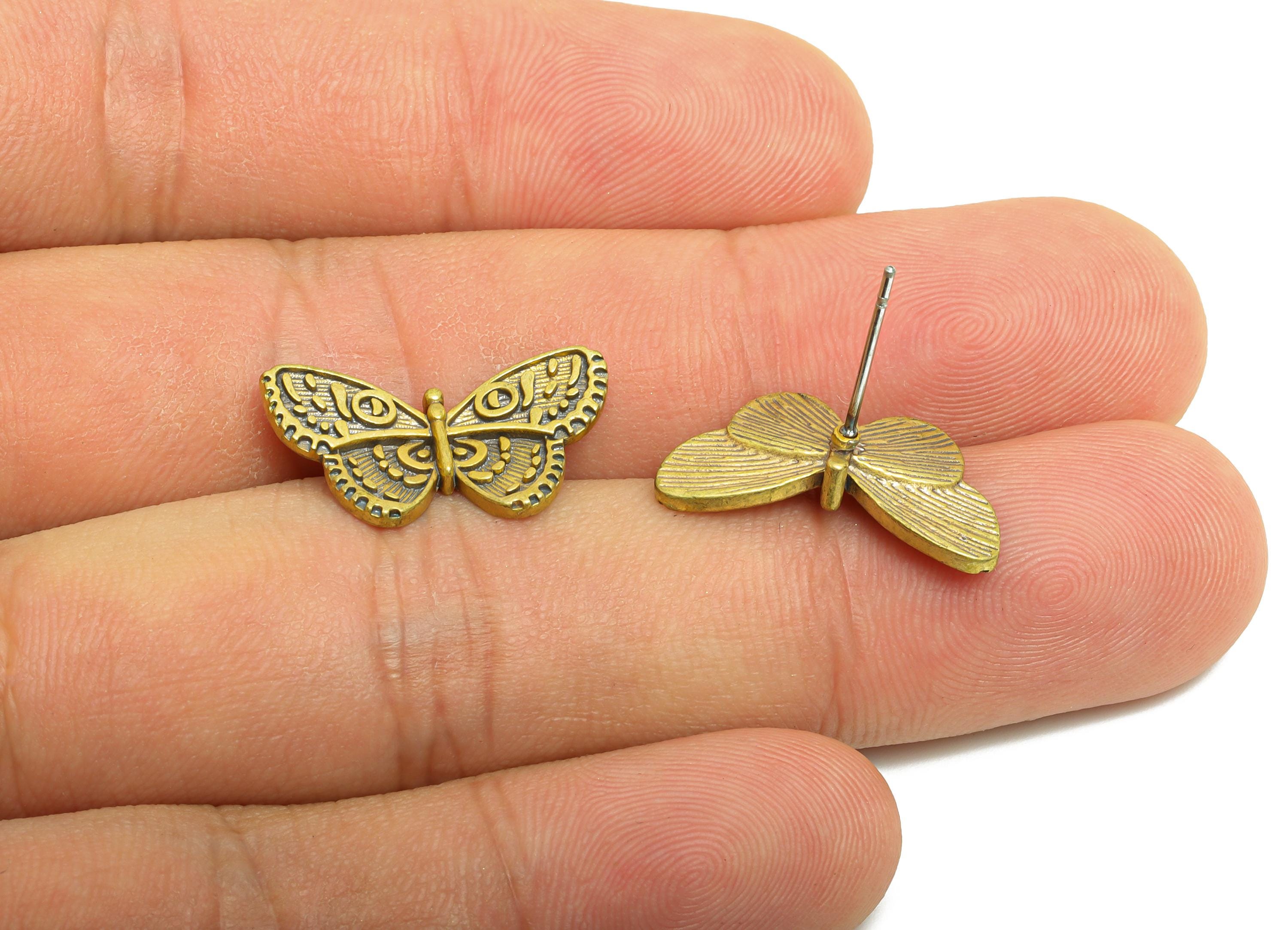 Vintage Butterfly Stud Earring - Raw Brass Textured Butterfly Earring - Brass Nature-Inspired Butterfly Earring - 20x11x3mm - PP10826 - DOMEDBAZAAR