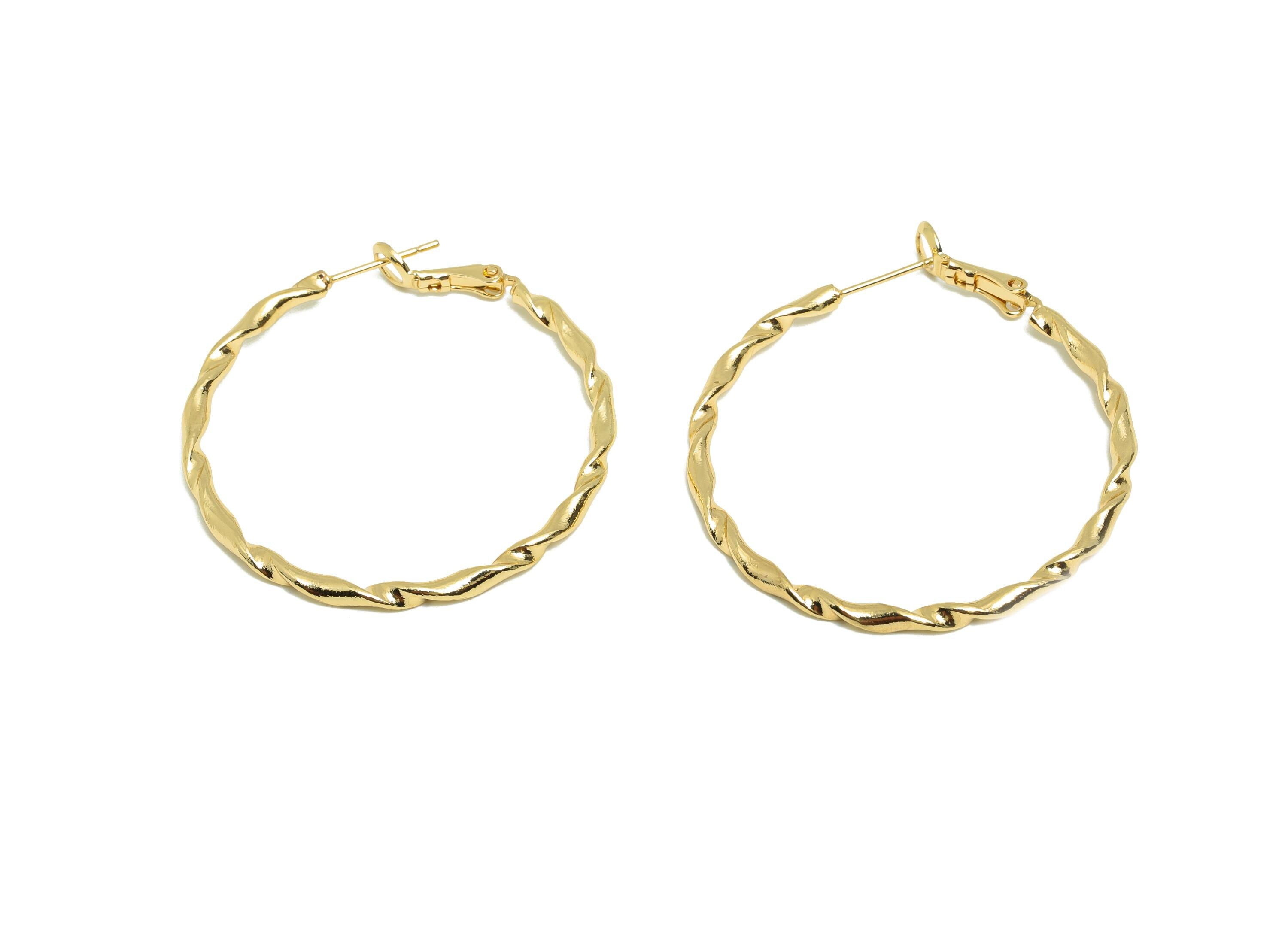 Brass Twisted Hoop Ear - Gold Huggie Earring for Girl's - Wave Round Daily Wear Earring - 18K Real Gold Plated - 42.97x40.58x2.22mm- RGP9023 - DOMEDBAZAAR