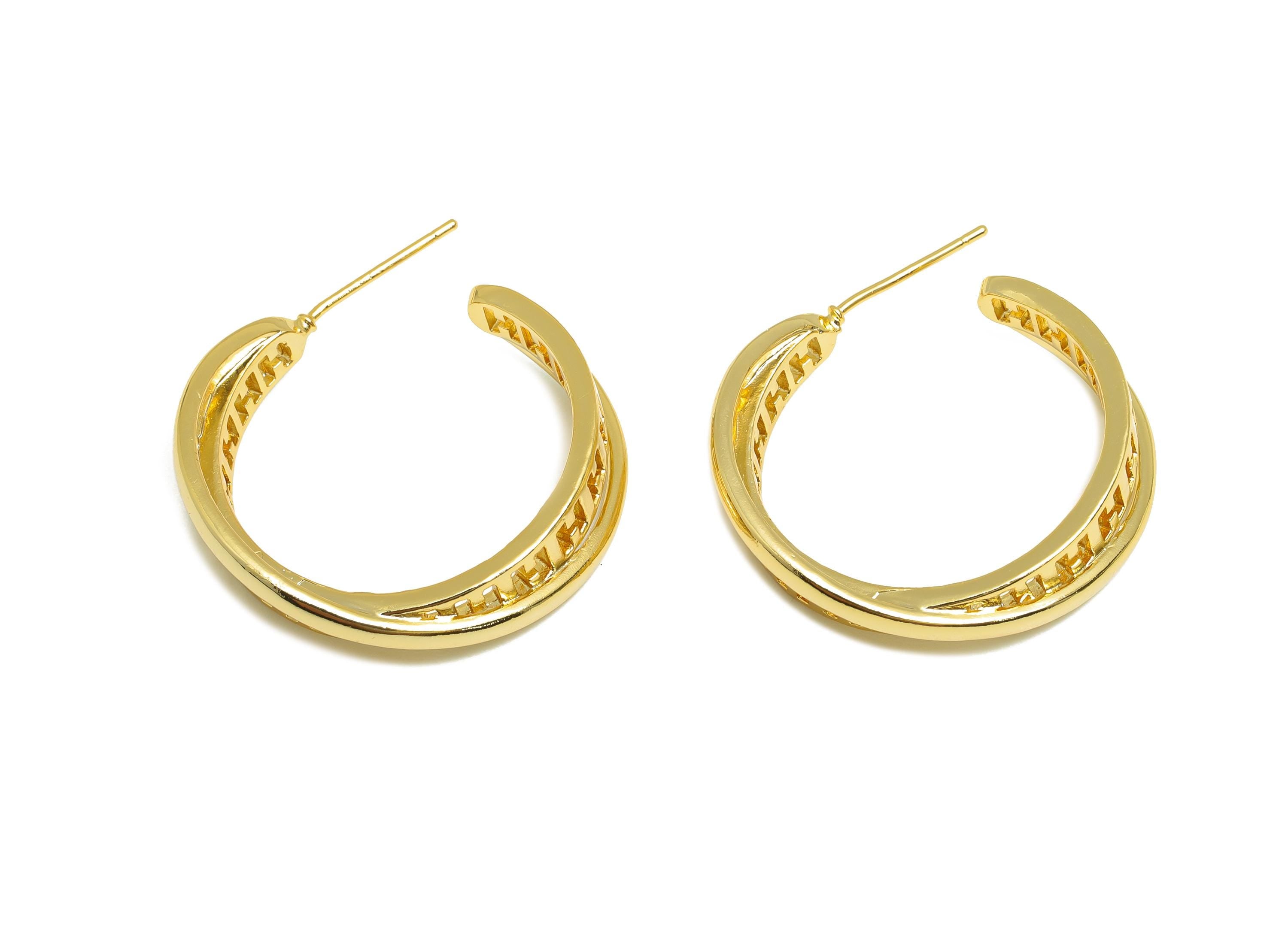 Brass C Hoop Earring - Gold Textured Earring Stud - Hollow Daily Wear Earring Post - 18K Real Gold Plating - 25.94x25.02x3.06mm - RGP9154 - DOMEDBAZAAR