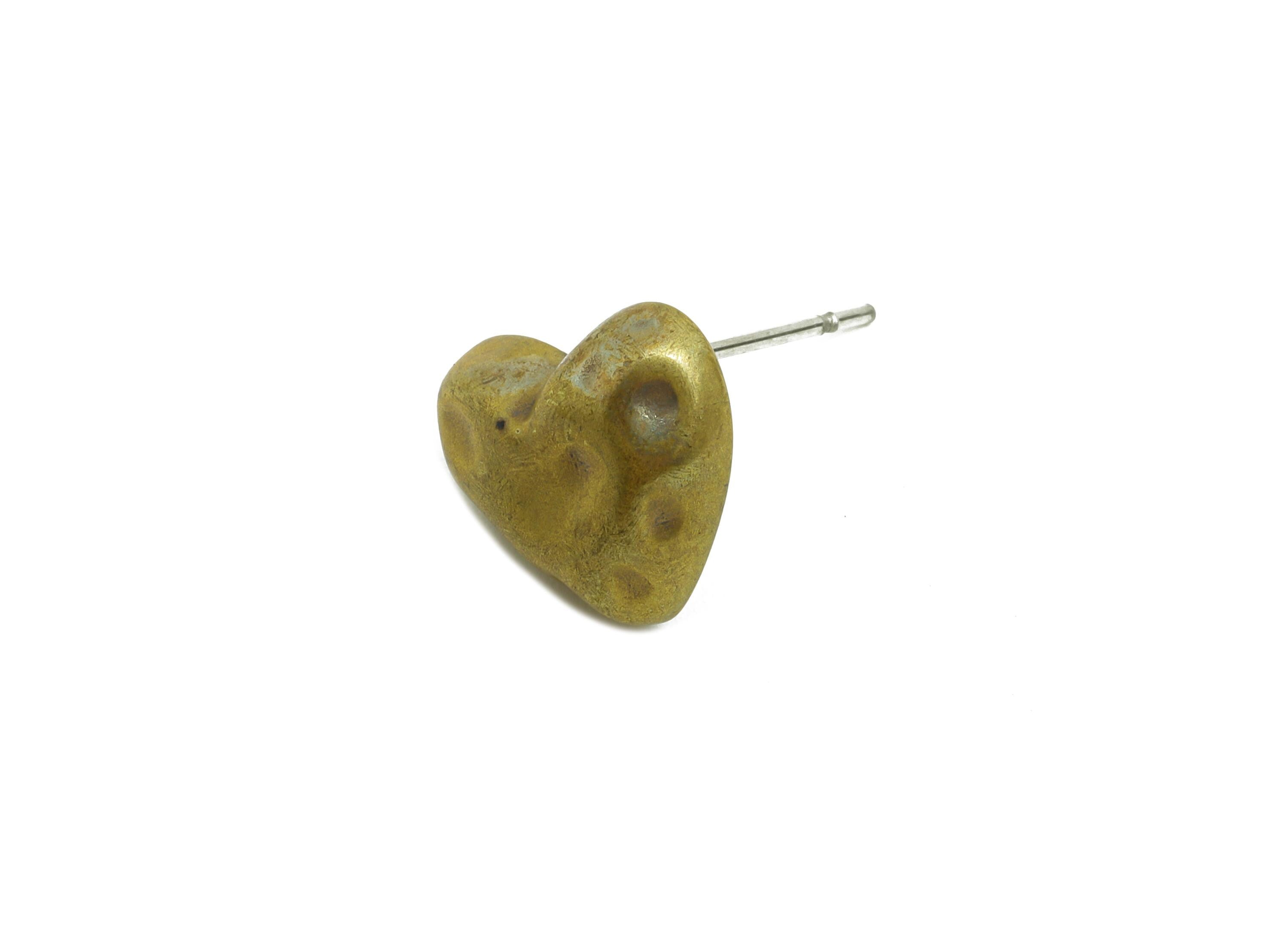 Vintage Brass Heart Stud Earring - Raw Brass Textured Handcrafted Heart Earring Post - Brass Artisan Jewelry - 10.5x12.43x3.83mm - PP10828 - DOMEDBAZAAR