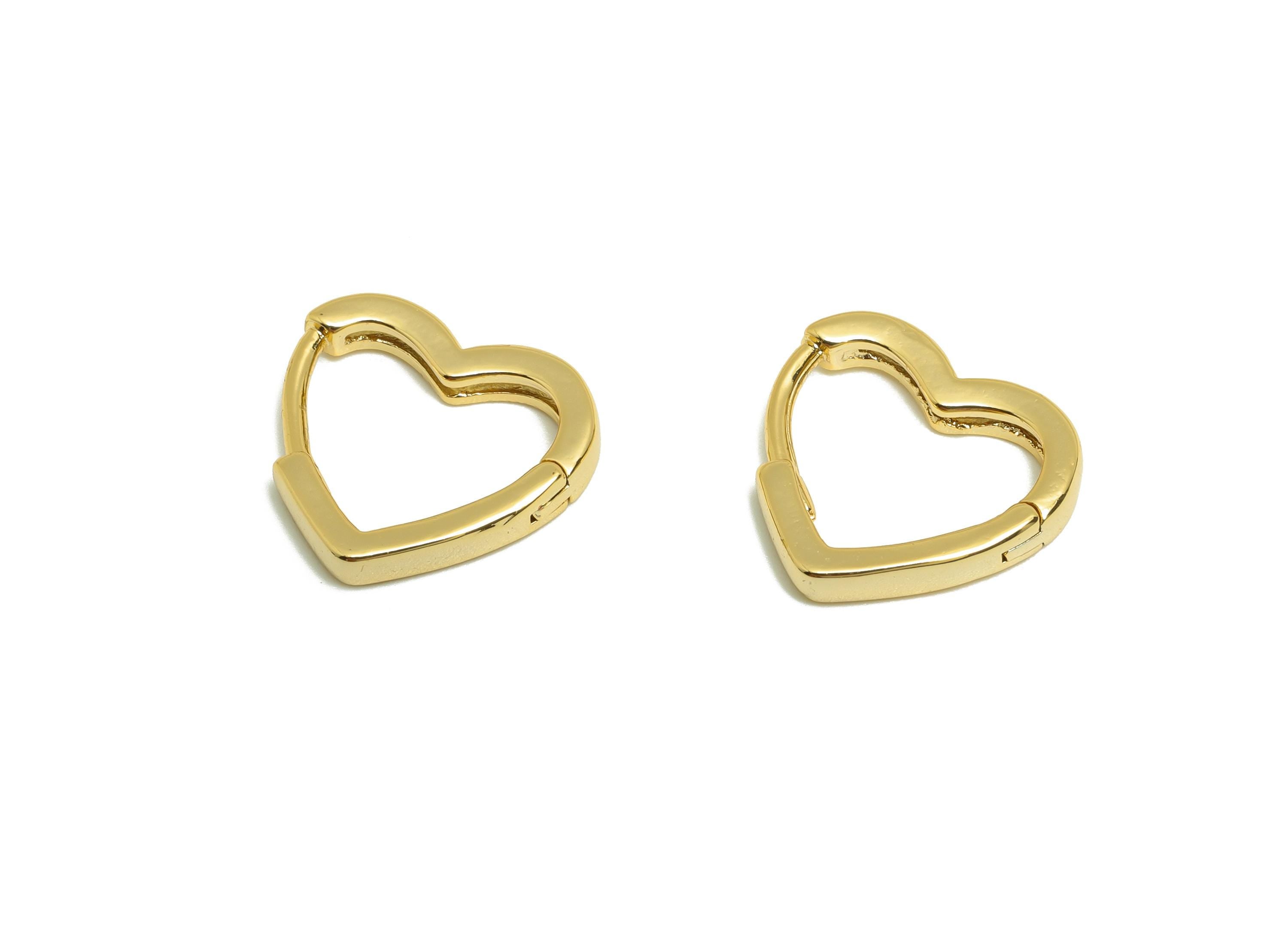 Brass Heart Hoop Earring - Gold Huggie Earring for Girl's - Heart Valentine's Day Earring - 18K Real Gold Plated -14.1x13.46x2.39mm -RGP9025 - DOMEDBAZAAR