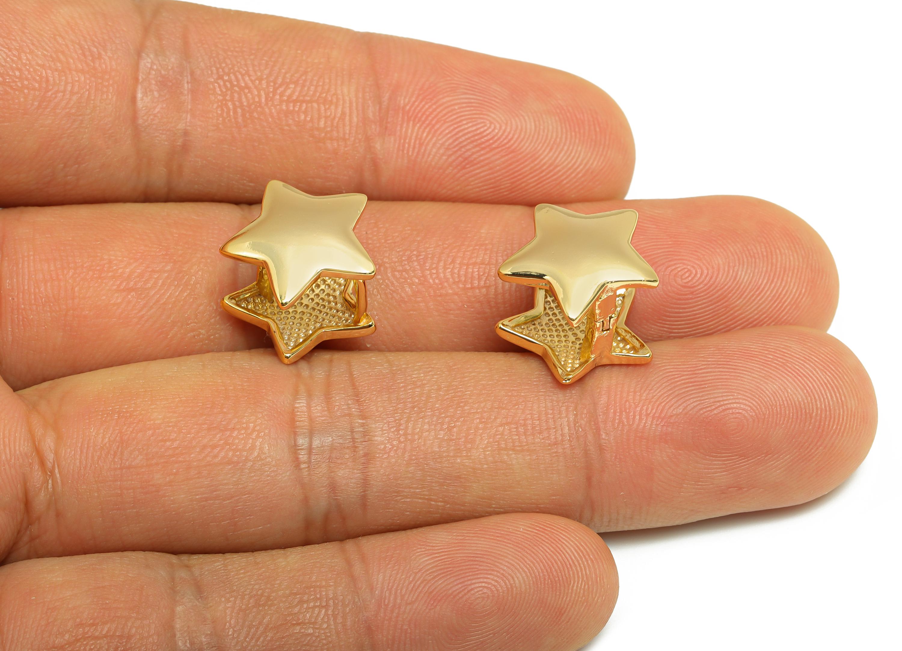Brass Star Huggie Earring - Gold Minimalist Star Earring Clasps - Daily Wear Hoop Earring - 18K Real Gold Plating - 12.58x12.19x2mm- RGP9156 - DOMEDBAZAAR