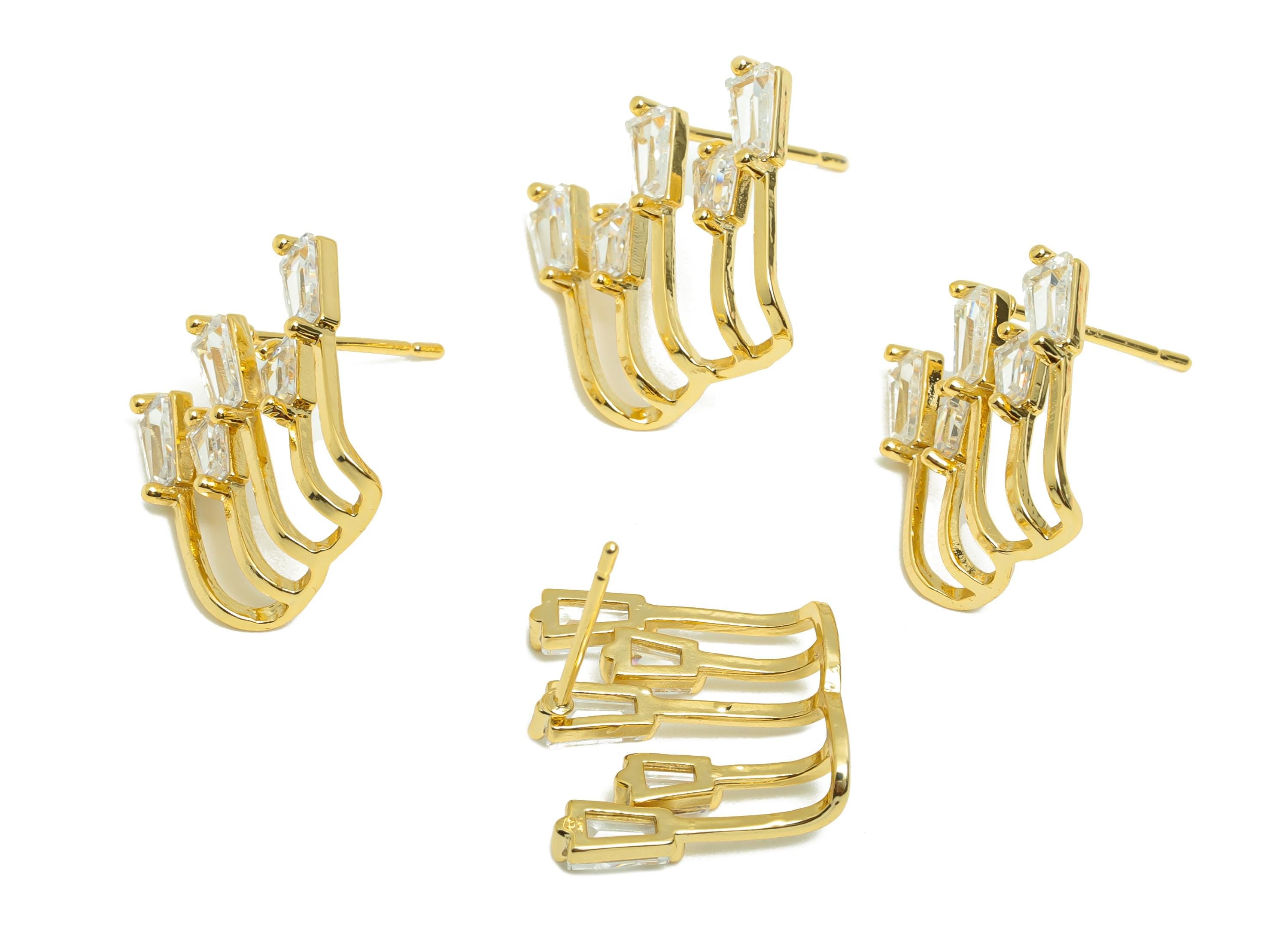 Brass Zircon Earring Stud - Irregular Bar Earring for Girls - Gold Daily Wear Earring - 18K Real Gold Plating - 18.63x14.23x2.73mm - RGP9027 - DOMEDBAZAAR