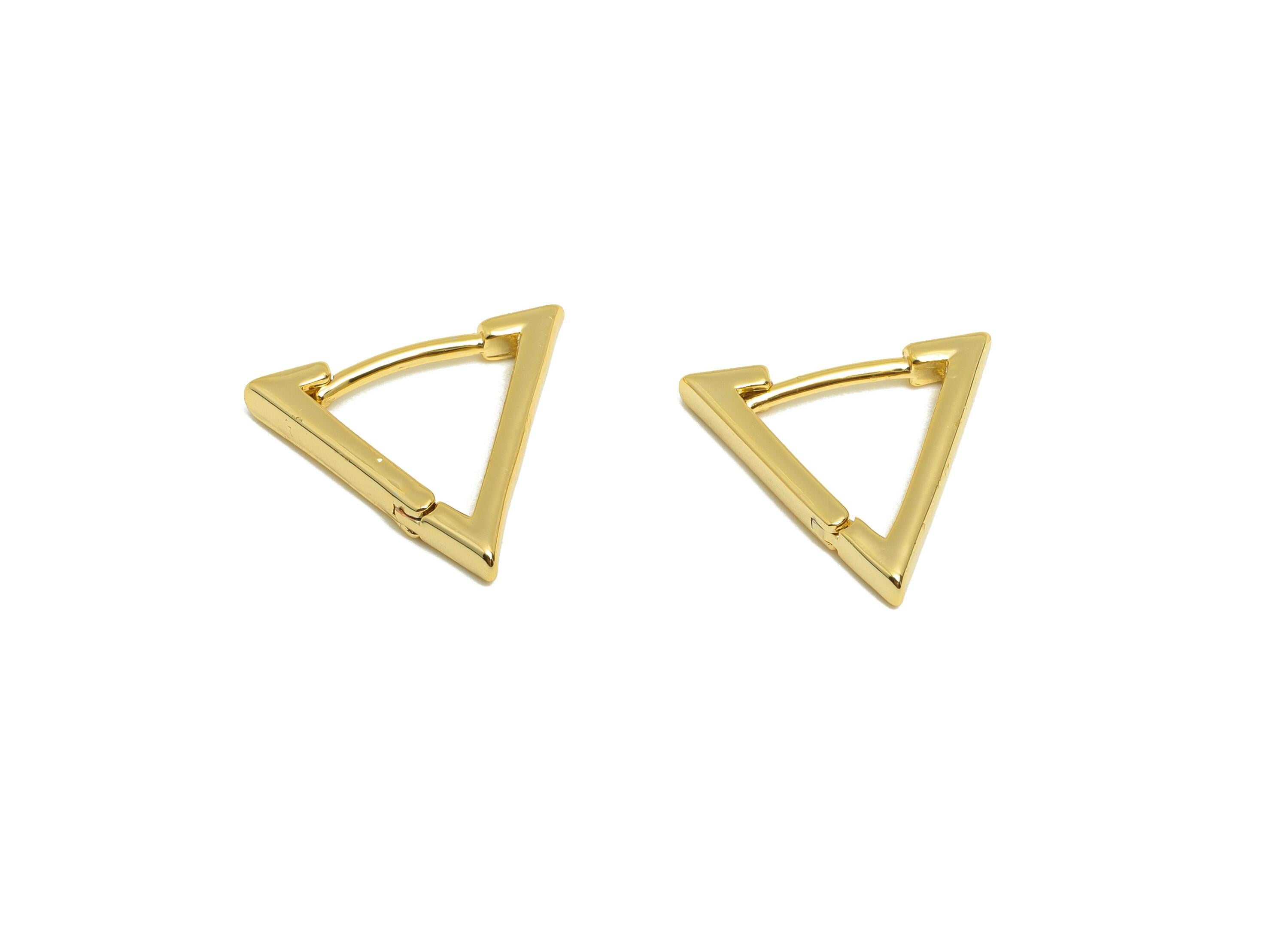 Brass Triangle Hoop Earring - Gold Huggie Earring for Girls - Minimalist Daily Wear Ear - 18K Real Gold Plated - 16.28x13.81x2.11mm- RGP9029 - DOMEDBAZAAR