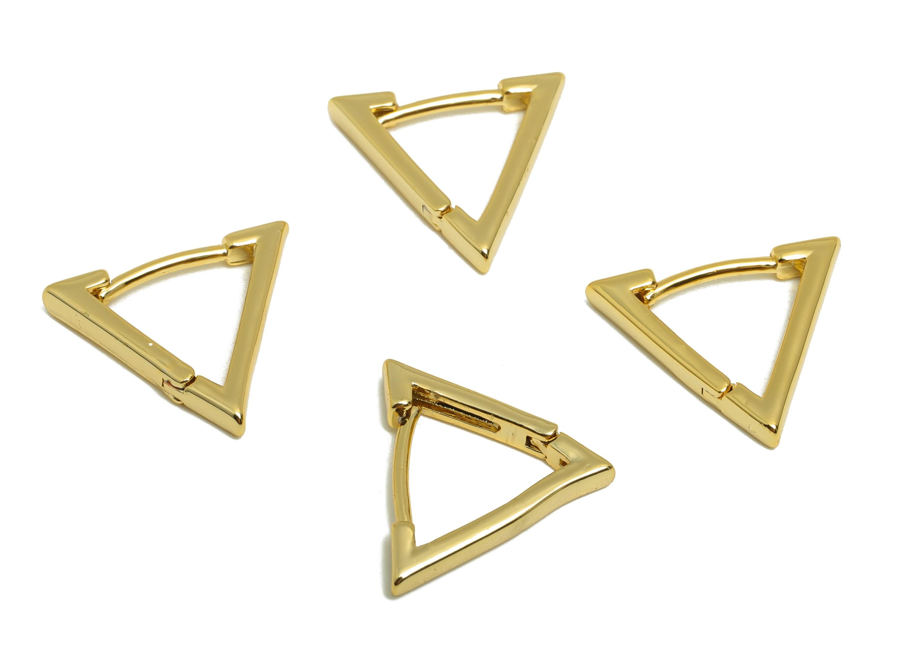 Brass Triangle Hoop Earring - Gold Huggie Earring for Girls - Minimalist Daily Wear Ear - 18K Real Gold Plated - 16.28x13.81x2.11mm- RGP9029 - DOMEDBAZAAR