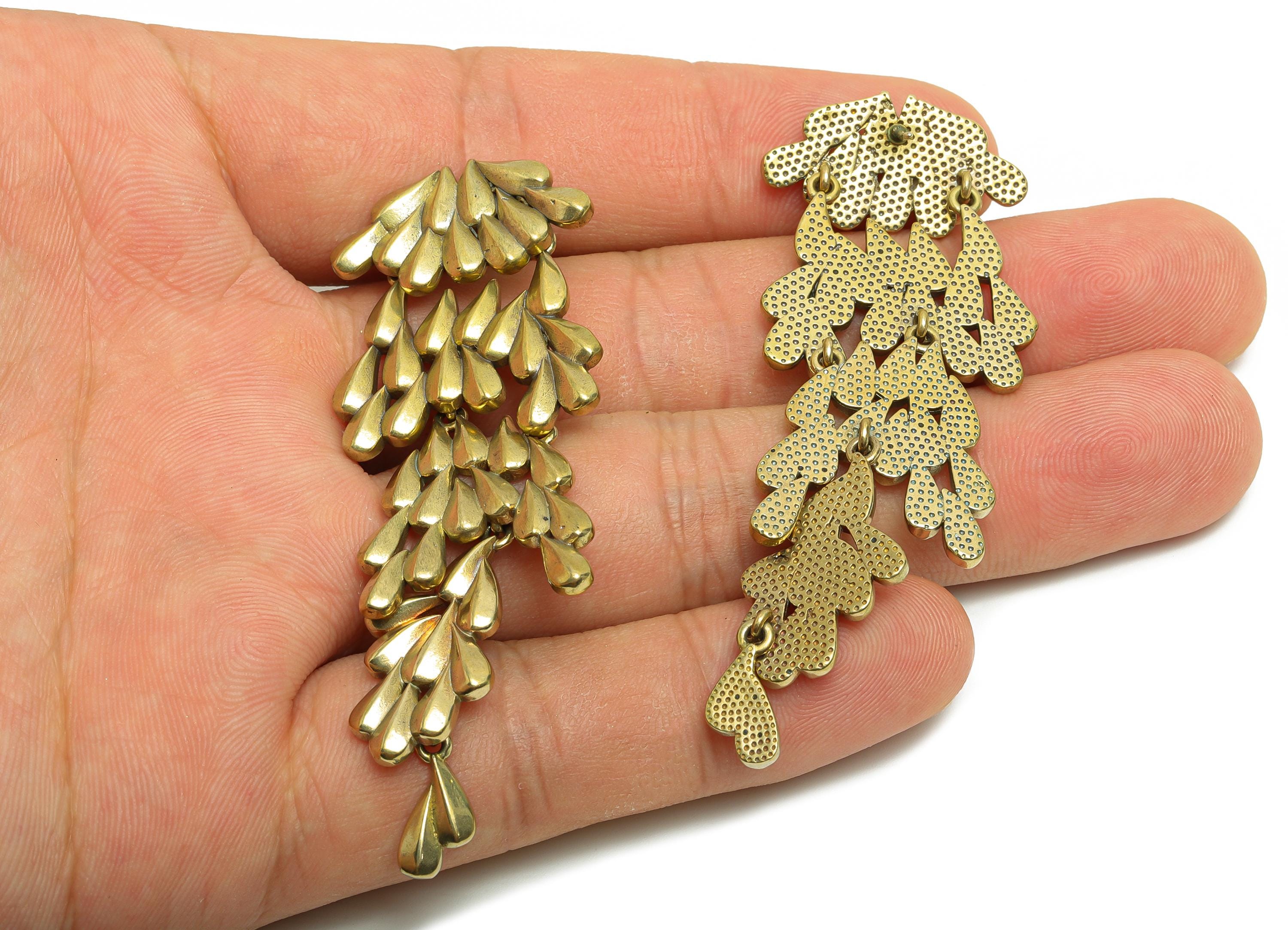 Vintage Layered Stud Earring - Raw Brass Textured Antique Boho Chic Earring Post - Brass Bold Fashion Earring - 67.3x24.14x3mm - PP10819 - DOMEDBAZAAR