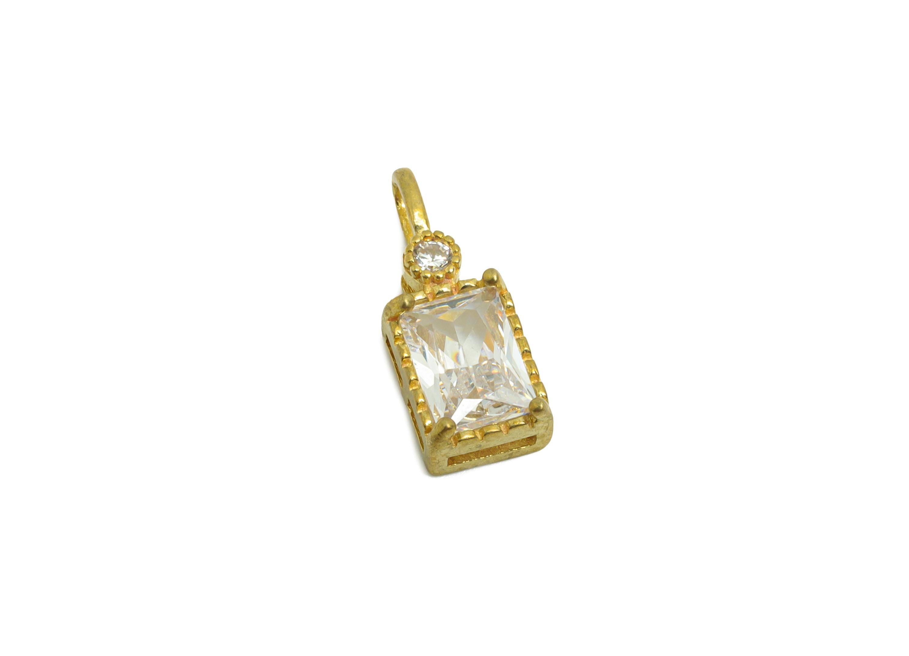 Rectangular Gemstone Pendant - Raw Brass Zircon Vintage Pendant - Luxury Charm Rectangular Gem Accent Stone - 15x6x3mm - PP10843 - DOMEDBAZAAR
