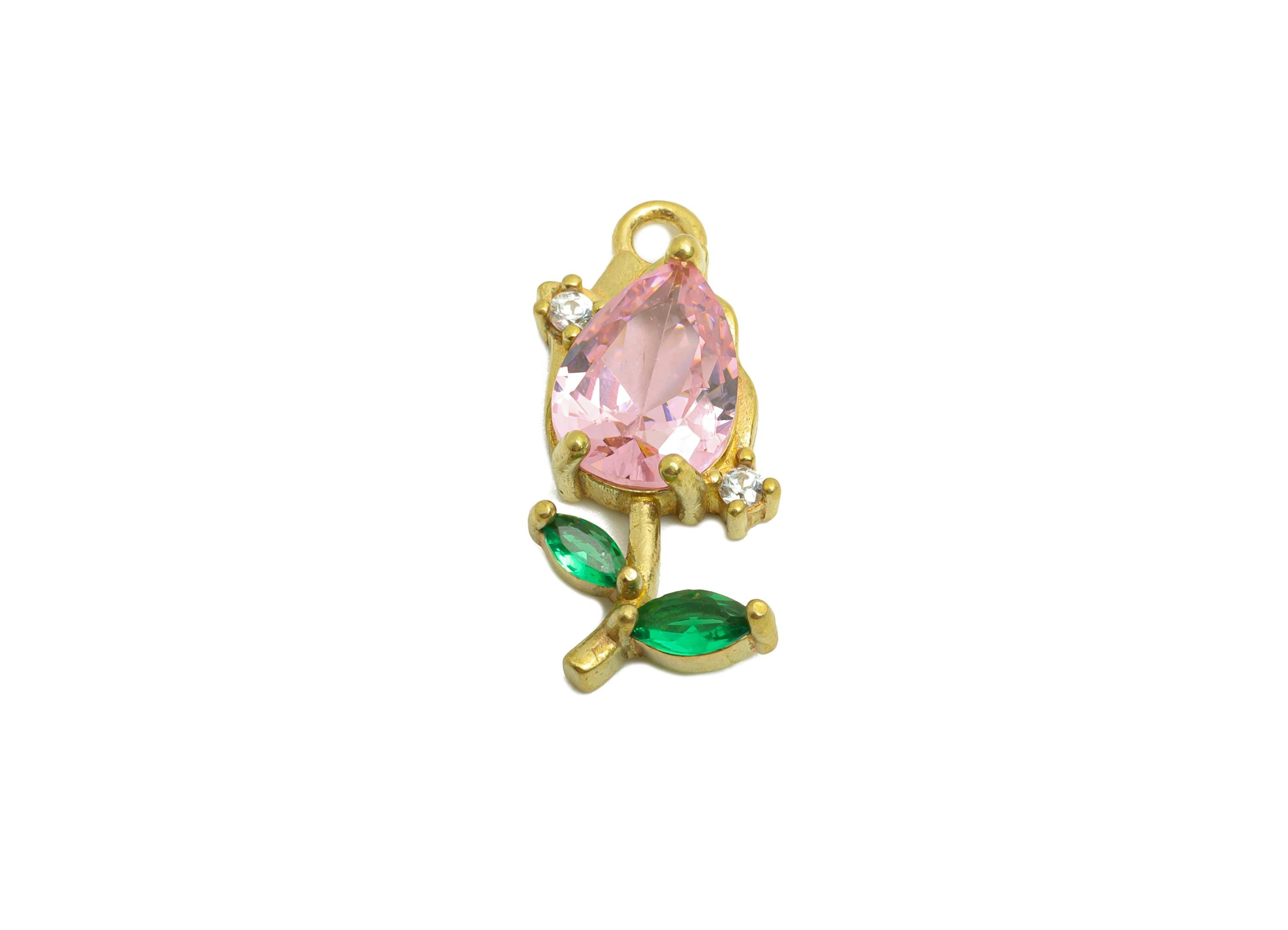Rose Gemstone Pendant - Raw Brass Zircon Vintage Pendant - Luxury  Pink Teardrop Charm - Crystal Elegant Jewelry -  21.23x9x4mm - PP10841 - DOMEDBAZAAR