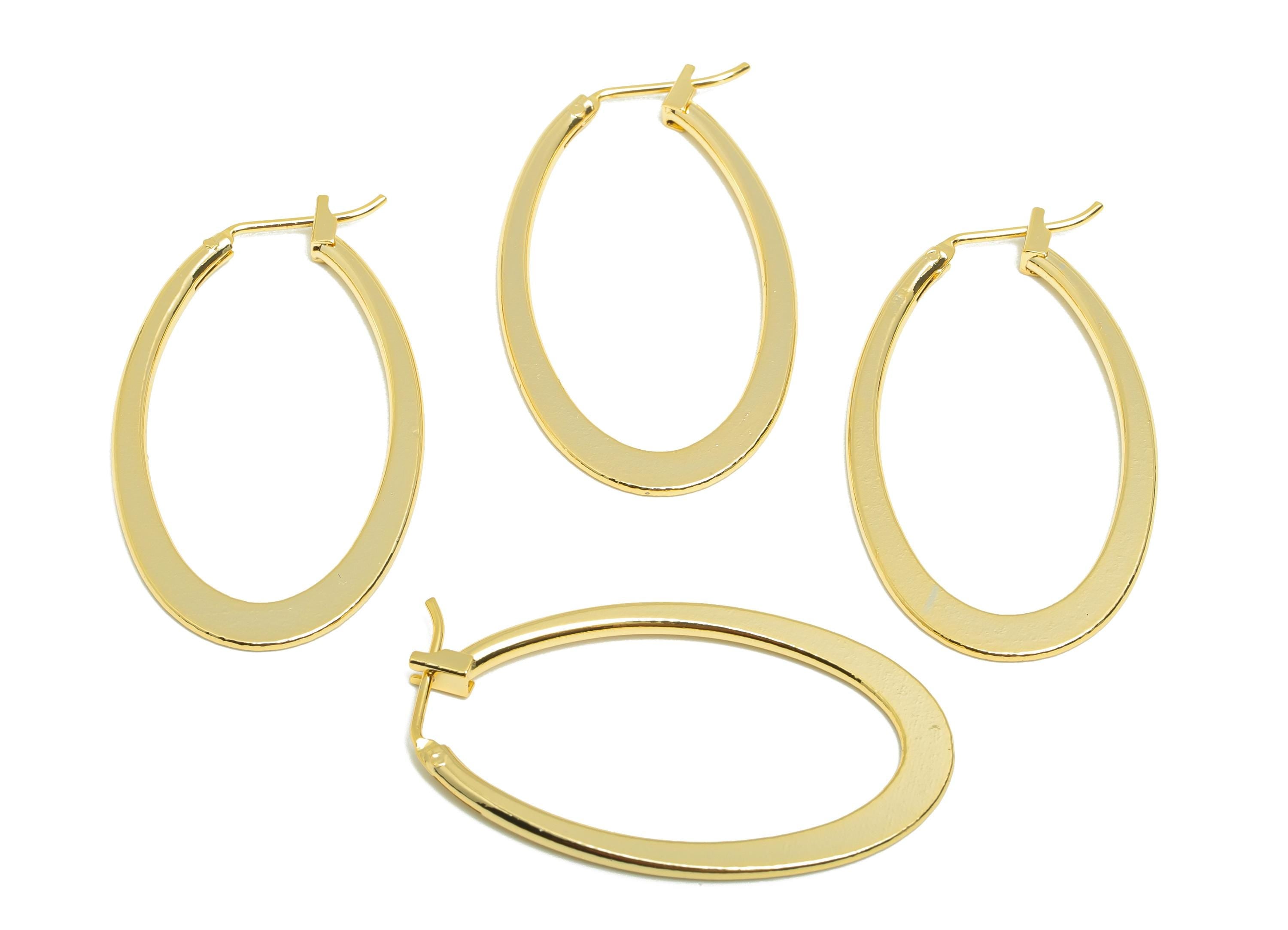 Brass Oval Huggie Earring - Gold Minimalist Hinged Back Earring - Daily Wear Earring - 18K Real Gold Plating - 37.58x21.24x1.88mm - RGP9031 - DOMEDBAZAAR