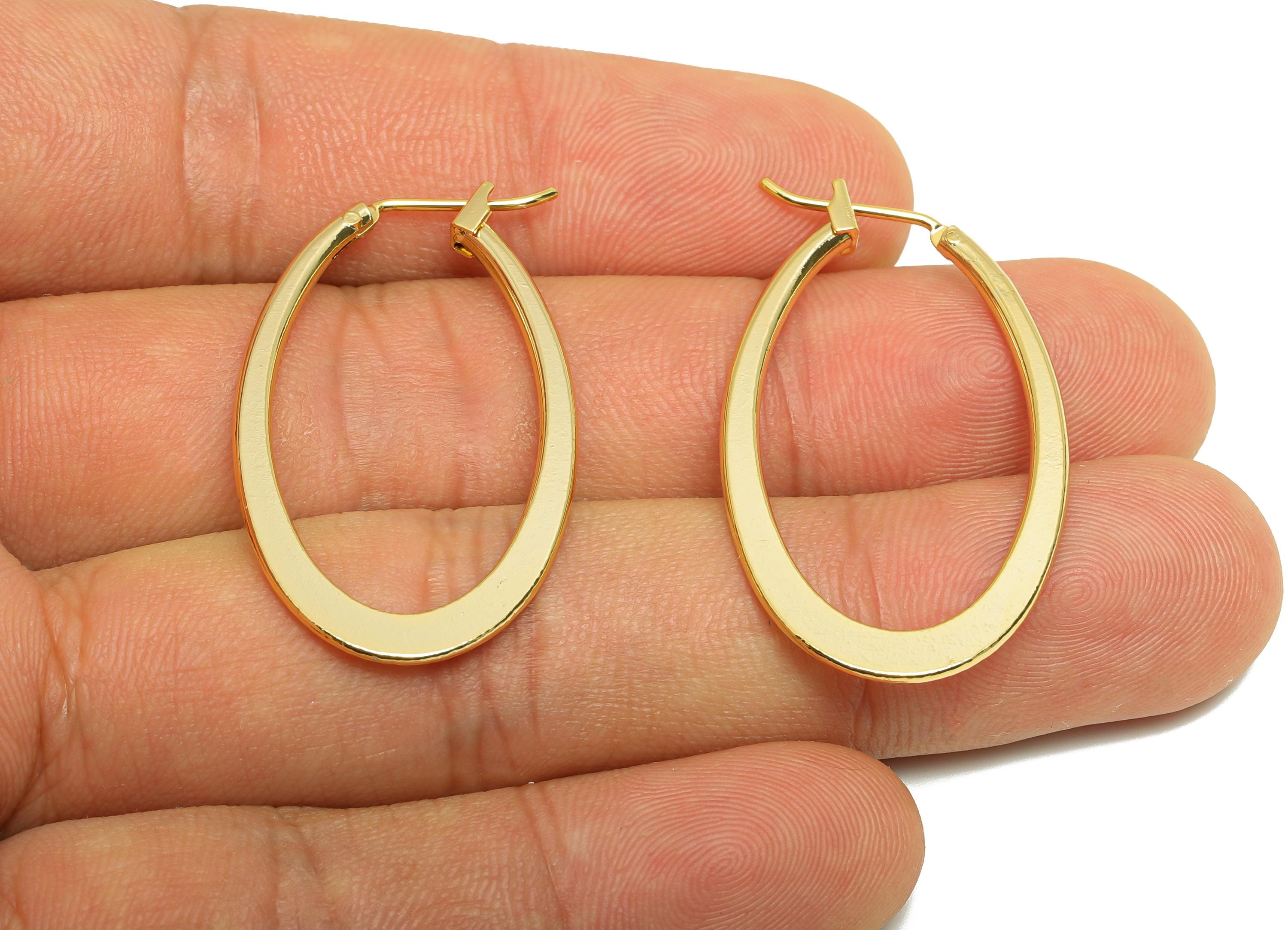 Brass Oval Huggie Earring - Gold Minimalist Hinged Back Earring - Daily Wear Earring - 18K Real Gold Plating - 37.58x21.24x1.88mm - RGP9031 - DOMEDBAZAAR