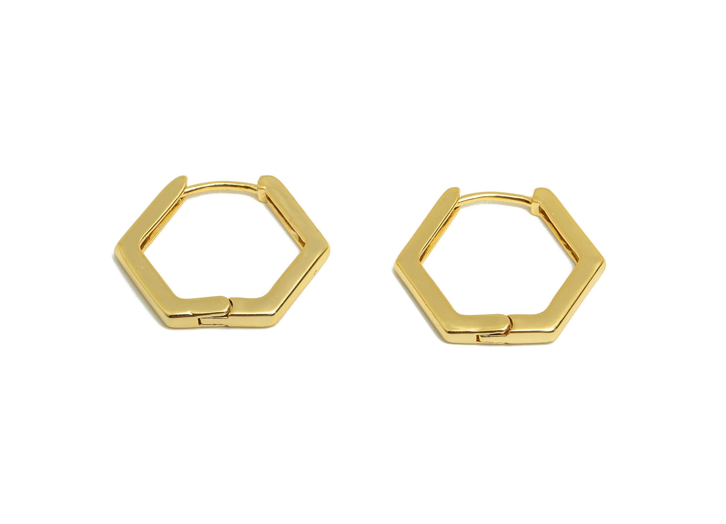 Brass Hexagon Huggie Earring - Gold Hoop Earring for Women - Daily Wear Earring Clasp - 18K Real Gold Plating - 17.98x15.07x1.89mm - RGP9032 - DOMEDBAZAAR
