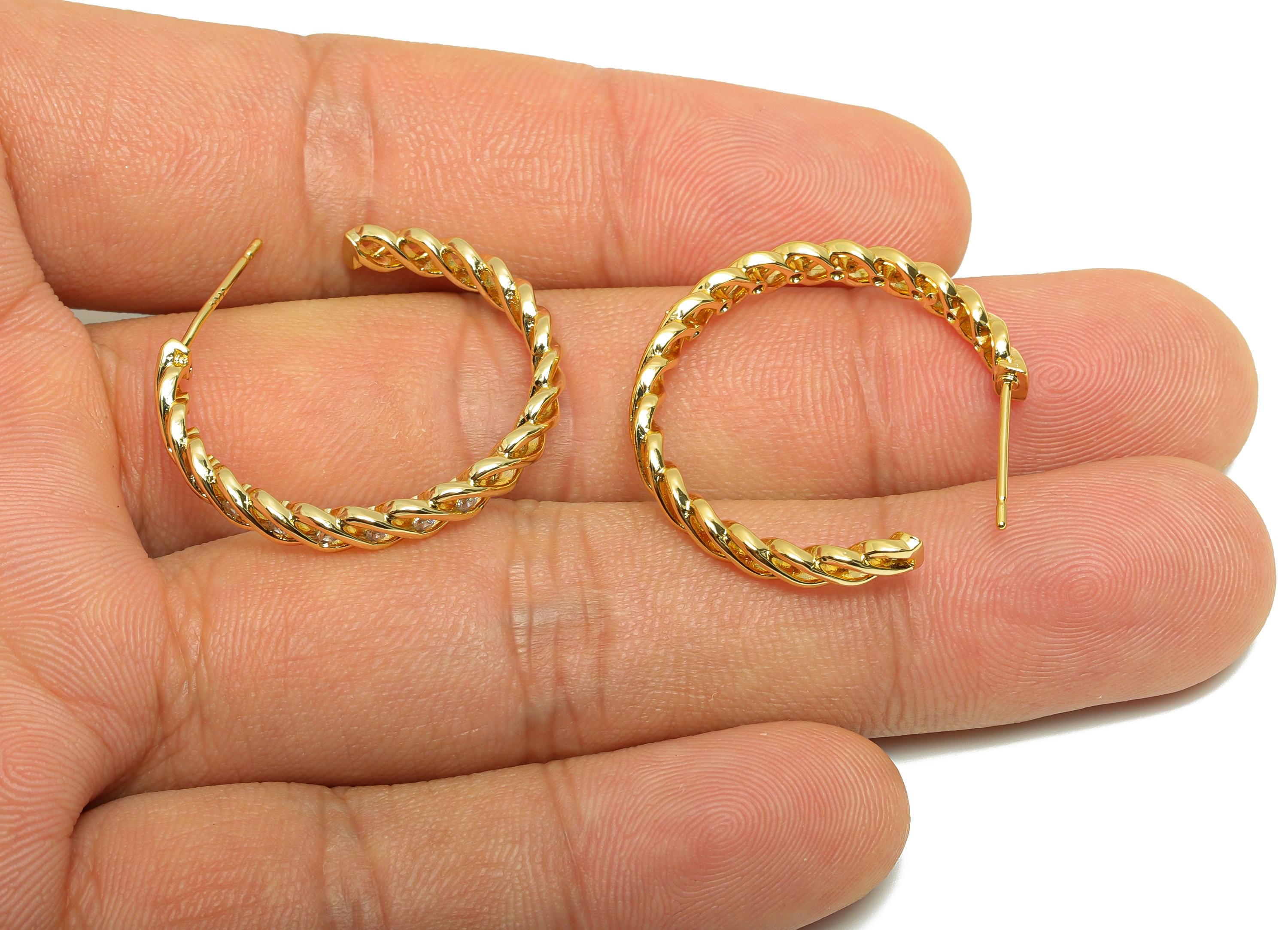 Brass Twisted Earring Stud - Gold C Hoop Earring Post for Girl- Zircon Daily Wear Earring - 18K Real Gold Plated -27.3x24.46x2.48mm- RGP9038 - DOMEDBAZAAR