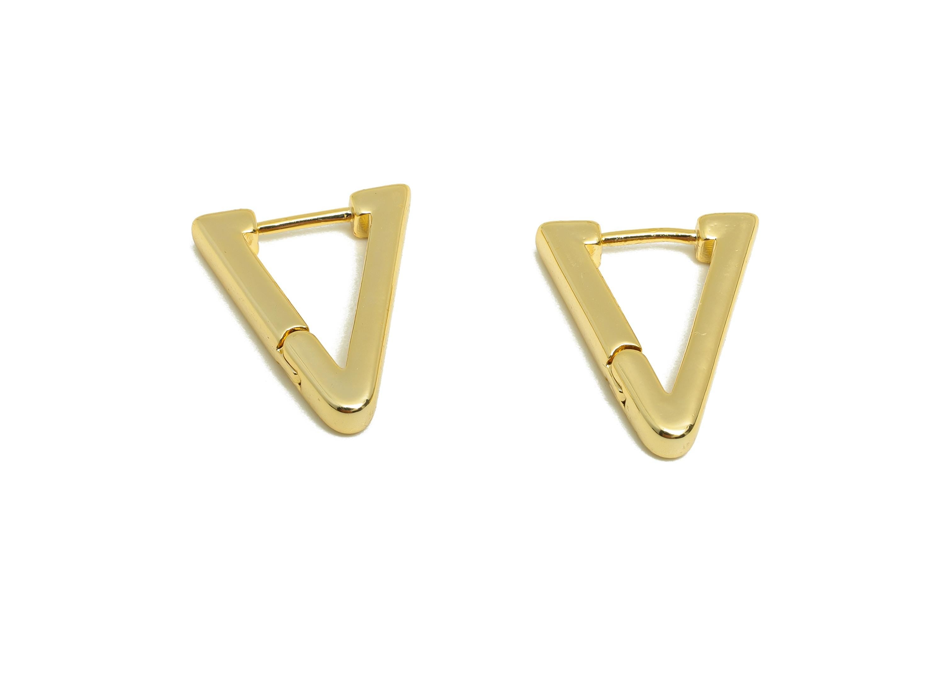 Brass Triangle Hoop Earring - Gold Huggie Earring for Girls - Minimalist Daily Wear Ear - 18K Real Gold Plated - 17.56x14.4x3.06mm - RGP9039 - DOMEDBAZAAR