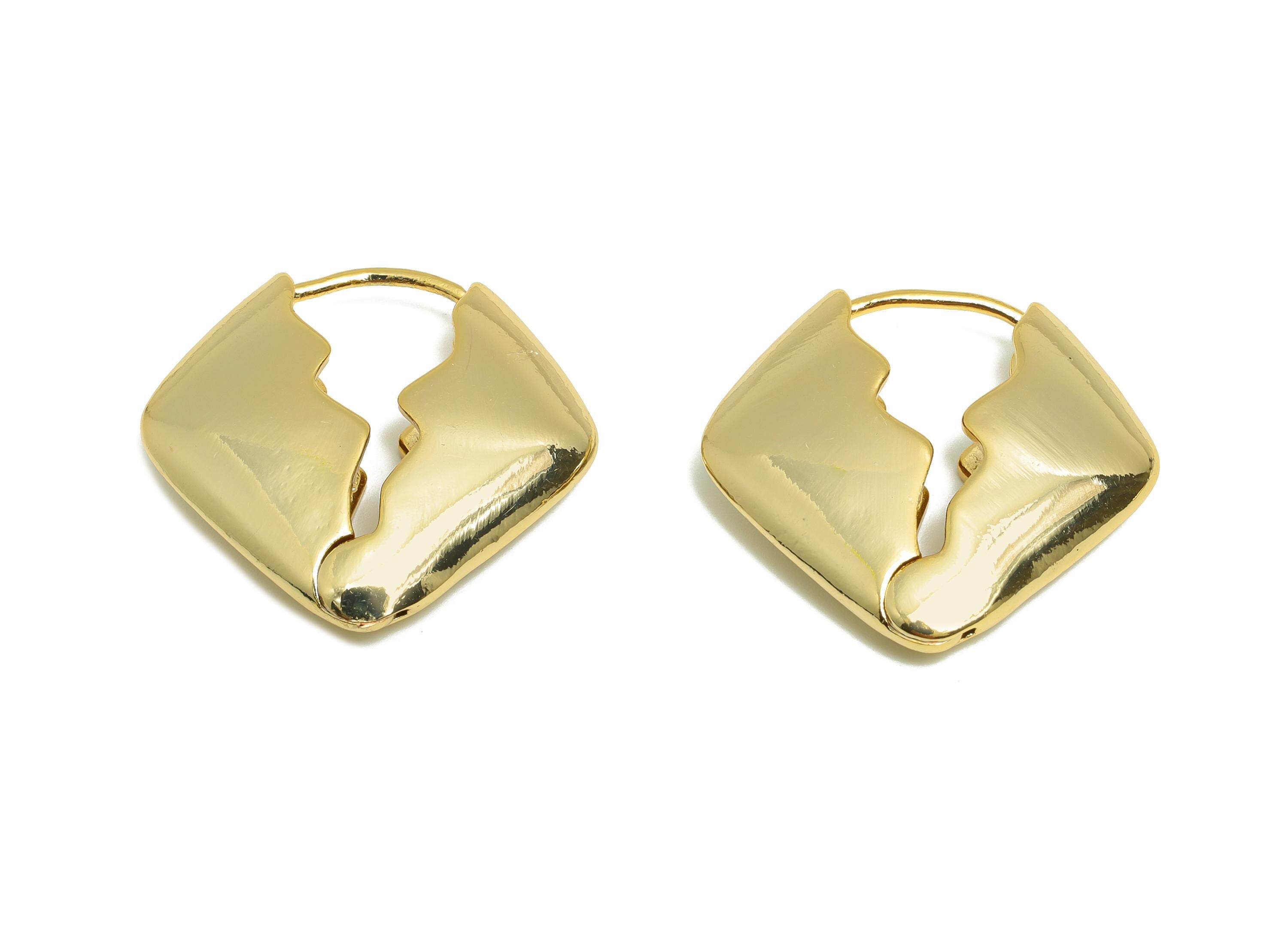 Brass Broken Triangle Earring - Gold Huggie Hoop Earring - Sawtooth Daily Wear Earring - 18K Real Gold Plated - 24.61x23.58x5.8mm - RGP9040 - DOMEDBAZAAR